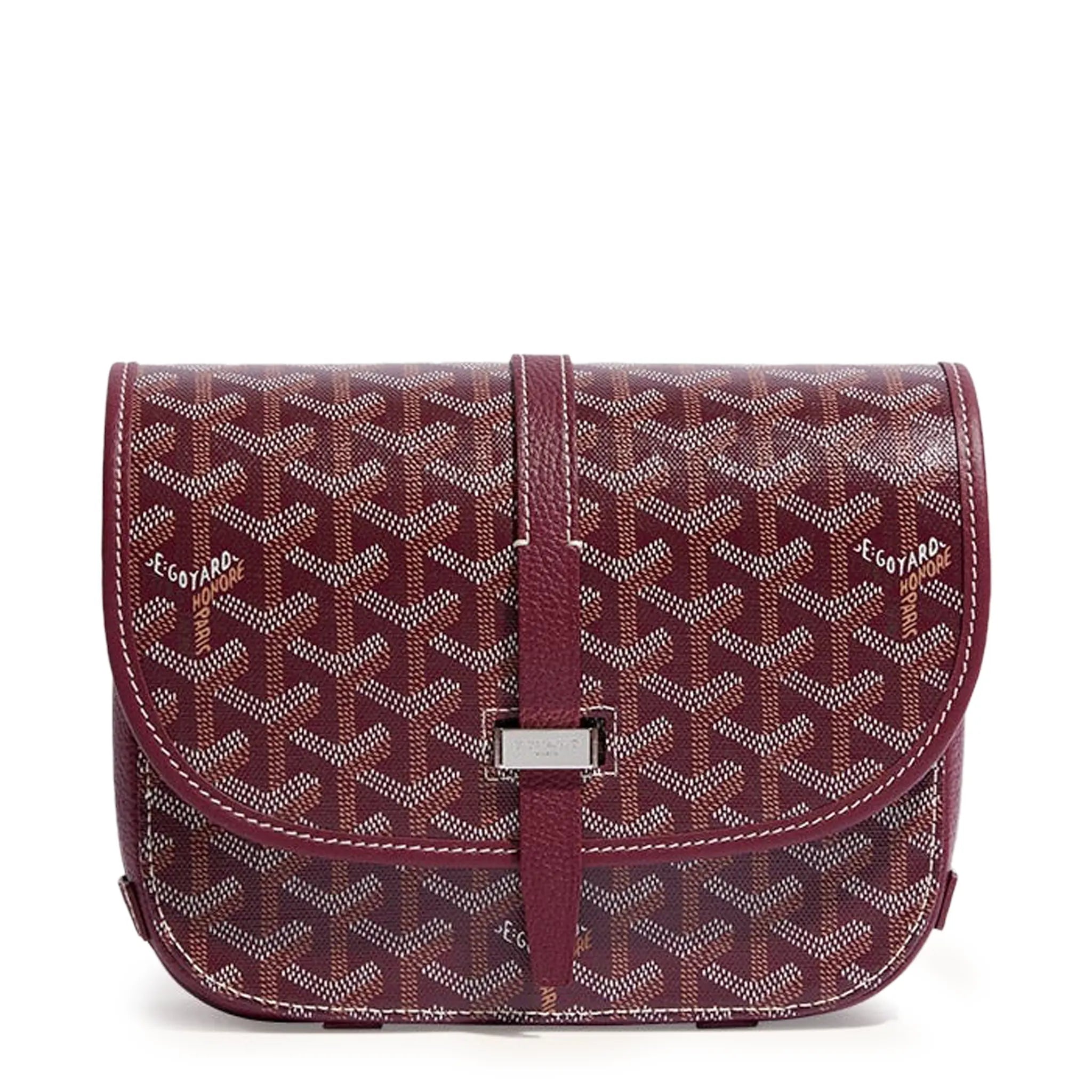 Front view of Goyard Goyardine Belvedere II Burgundy PM Messenger Bag BELVE3PMLTY33CG33P