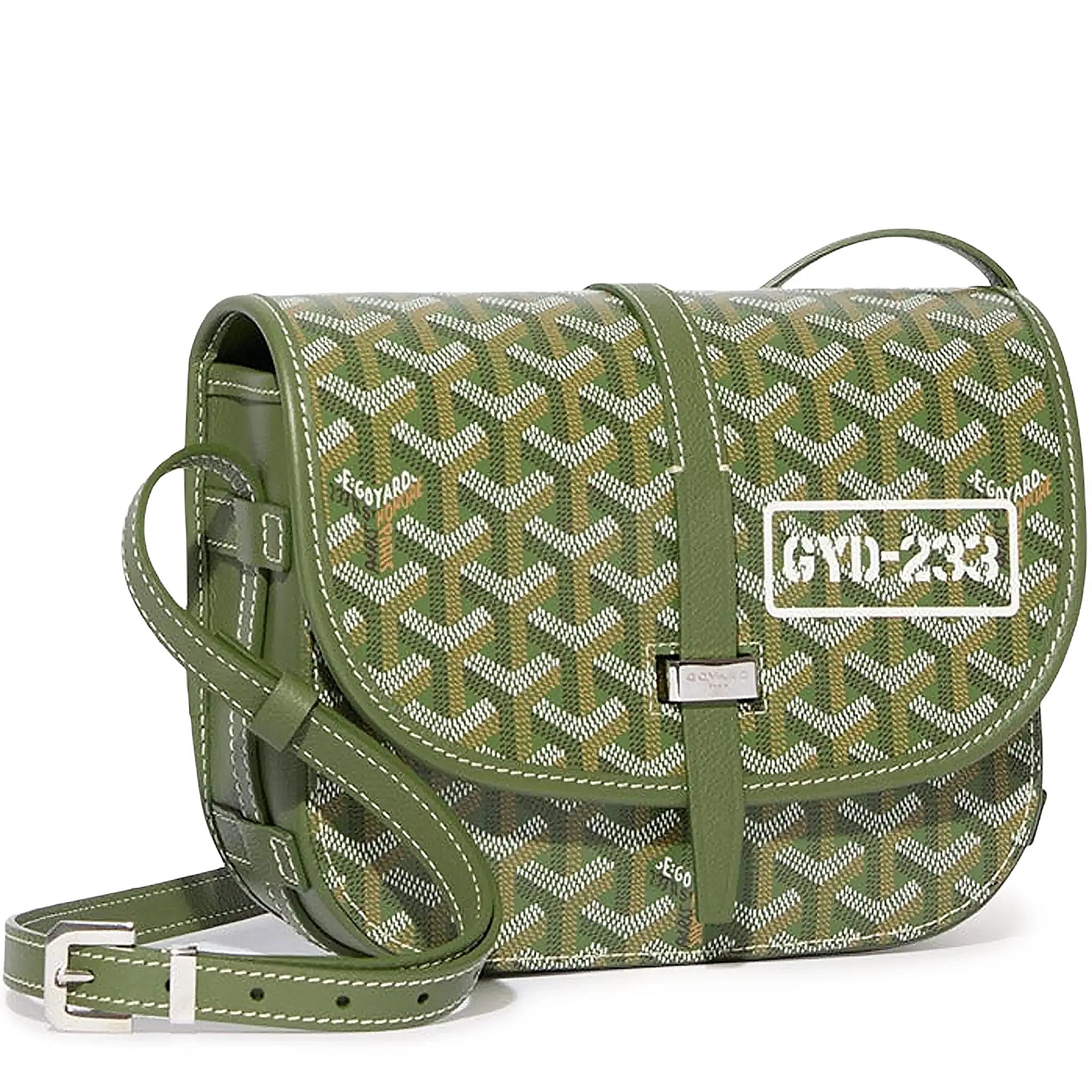 Front view of Goyard Goyardine Belvedere II Khaki PM Messenger Bag BELGYDPMLTY29CG29P