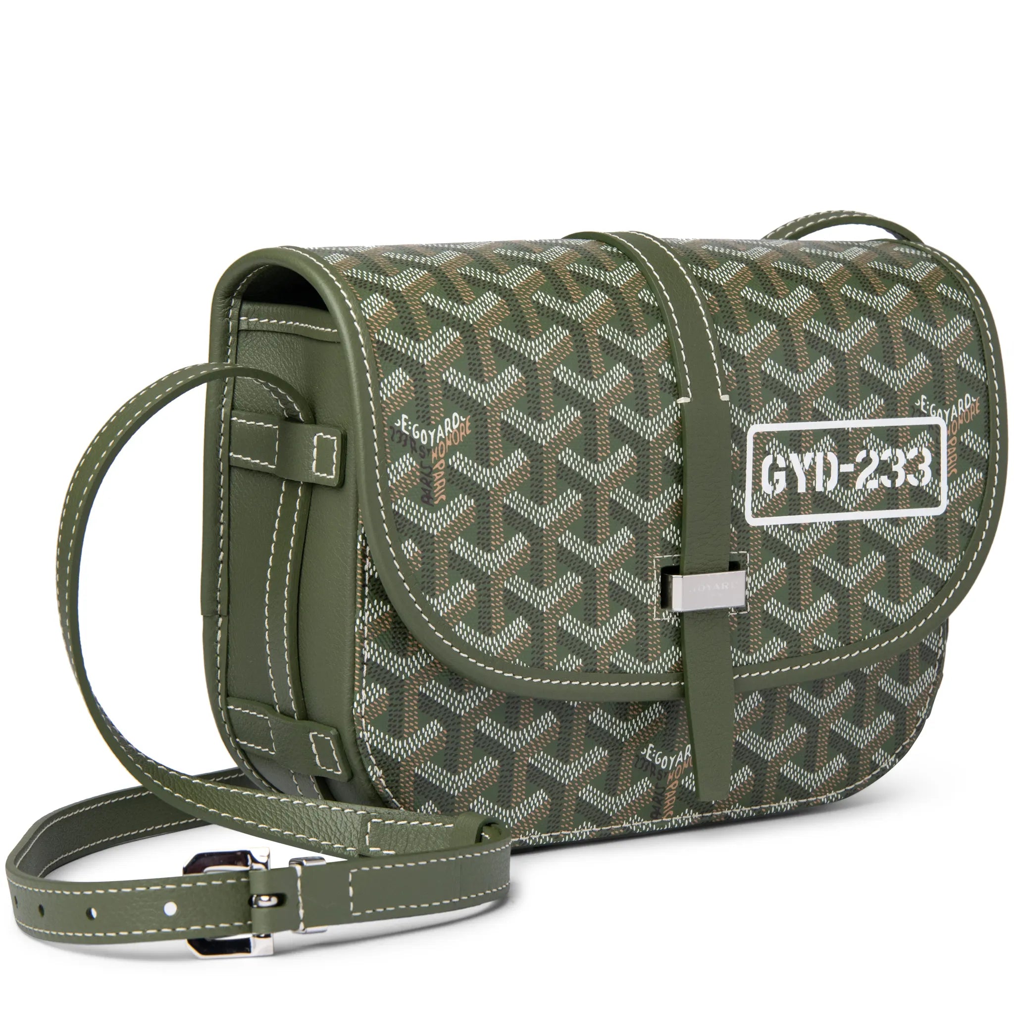 Front view of Goyard Goyardine Belvedere II Khaki PM Messenger Bag