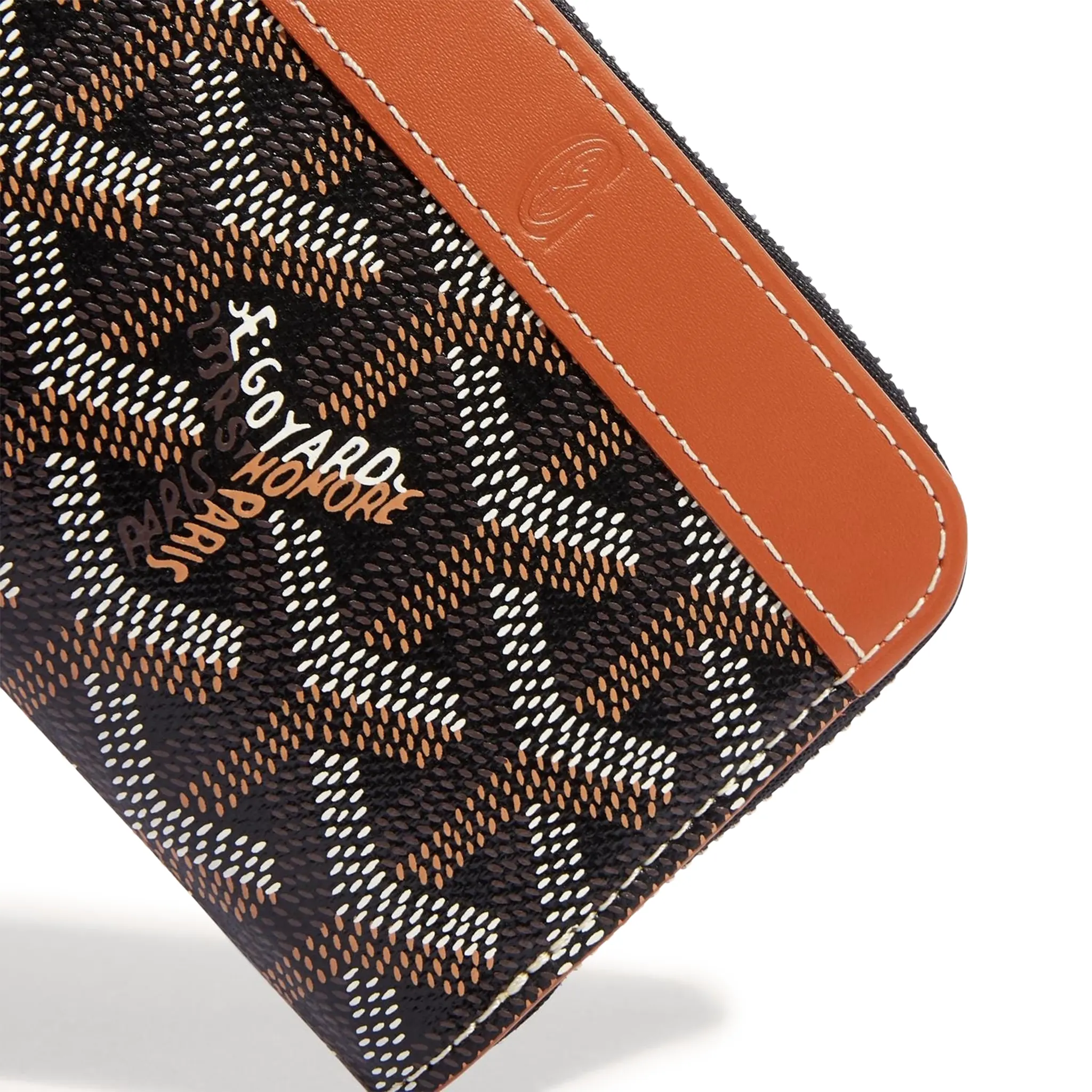 Detail view of Goyard Matignon Black Tan Mini Wallet MATIGNMINTY01CL03P