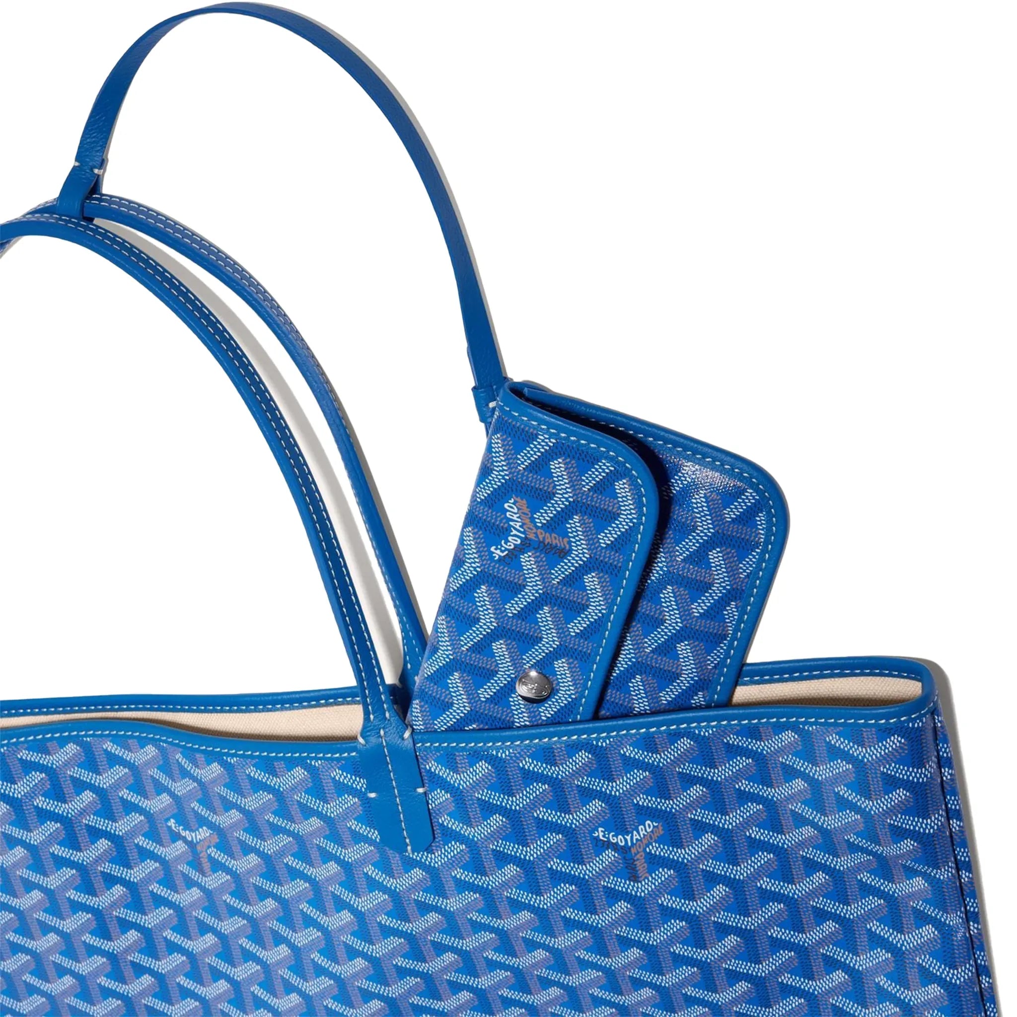 Detail view of Goyard Saint Louis GM Tote Bag Sky Blue STLOUIGMLTY10CL10P