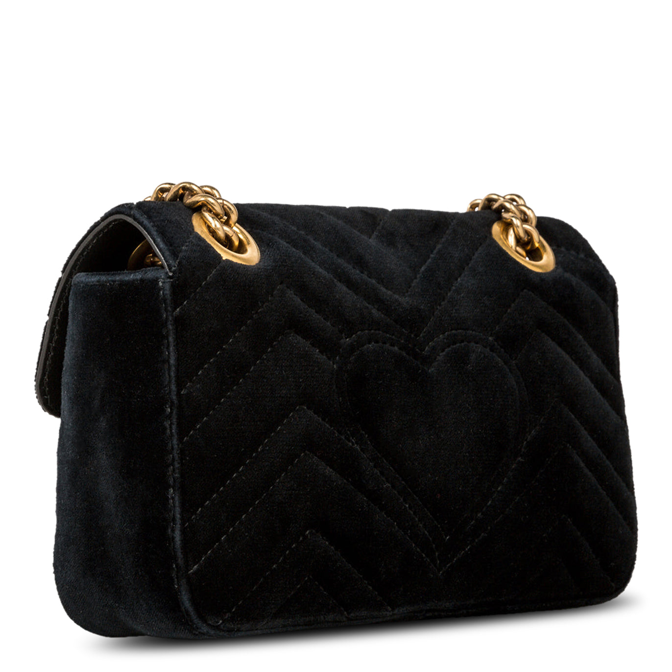 Back view of Gucci GG Marmont Velvet Black Shoulder Bag