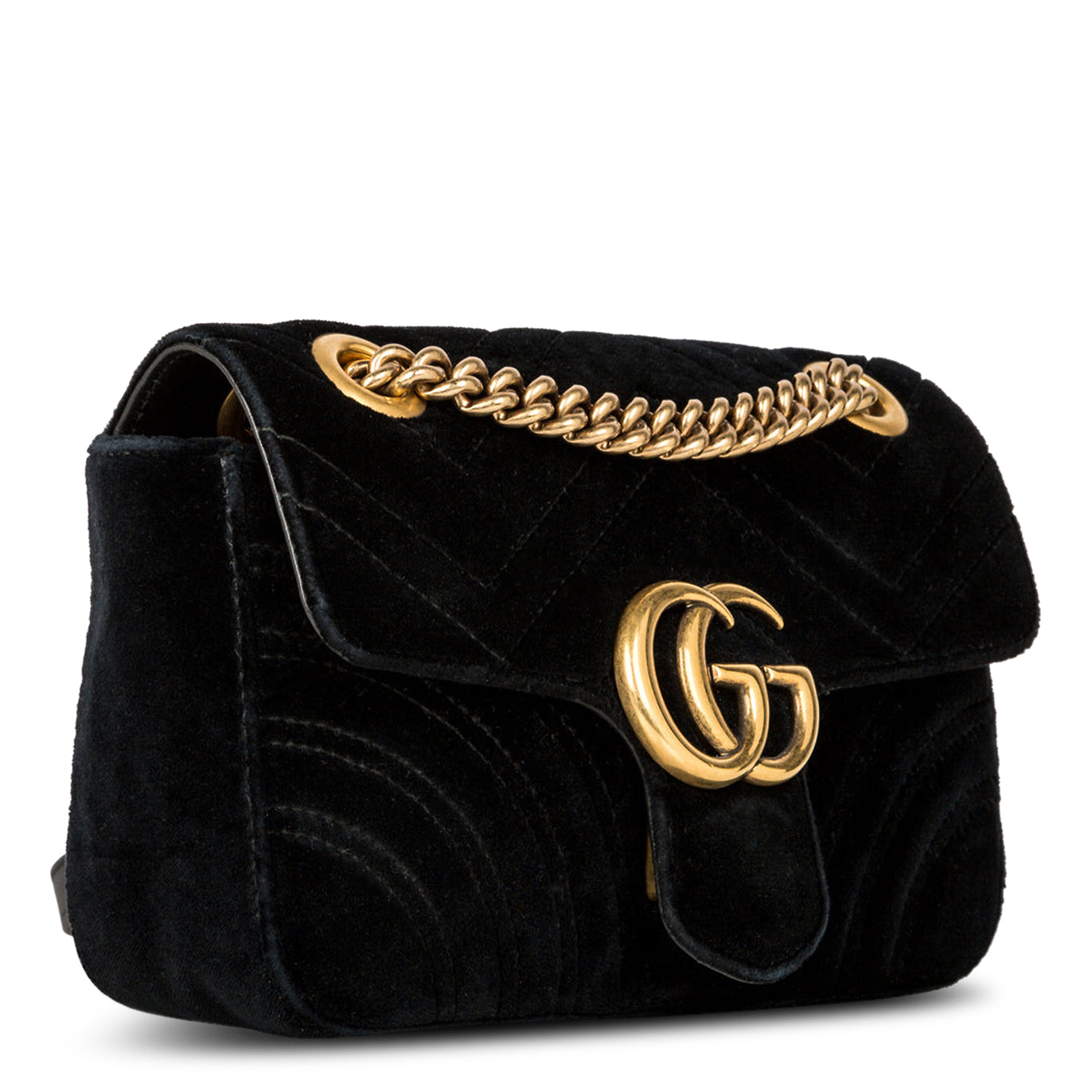 Side view of Gucci GG Marmont Velvet Black Shoulder Bag