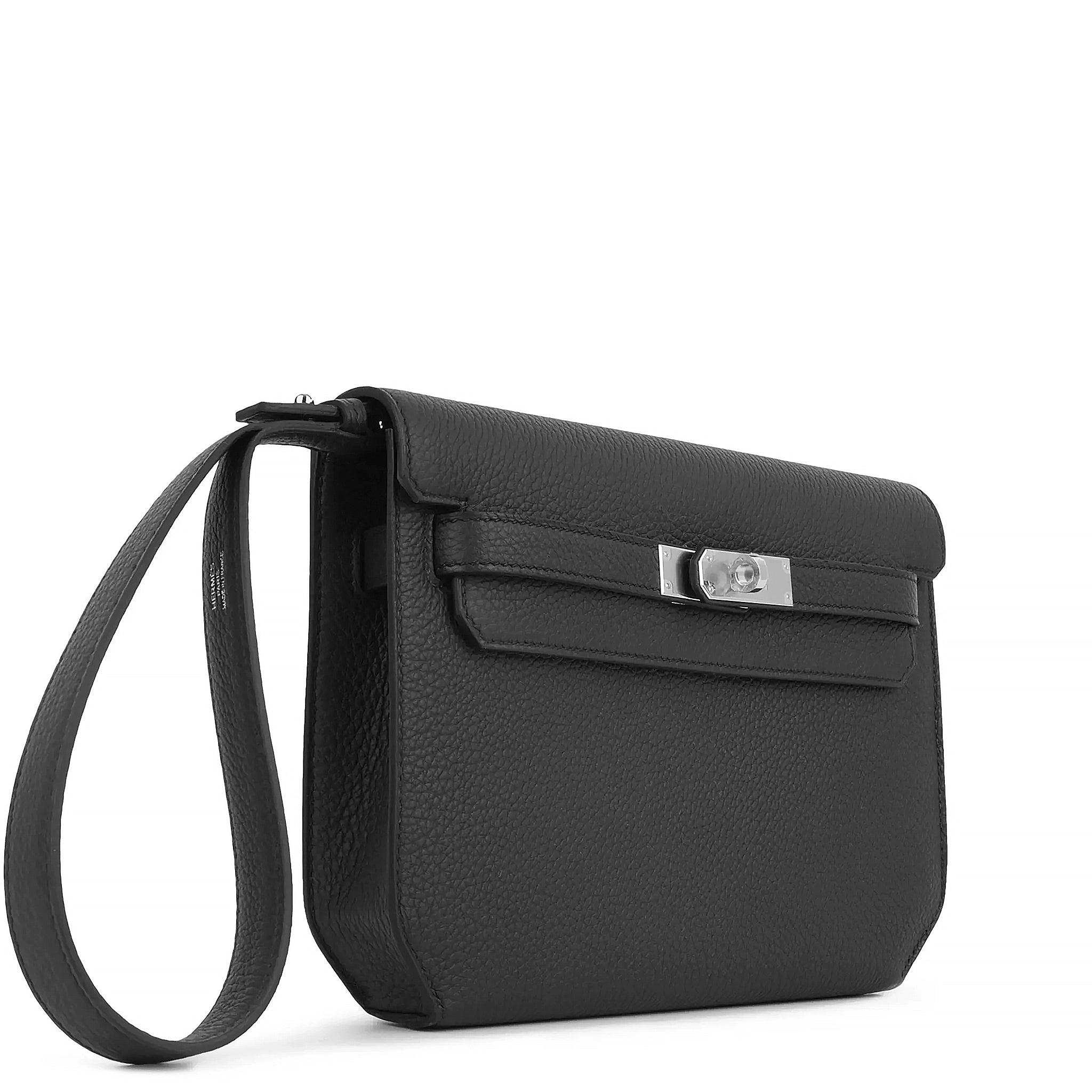 Front side view of Hermès Kelly Depeches 25 Togo Black Palladium Hardware H078401CK89