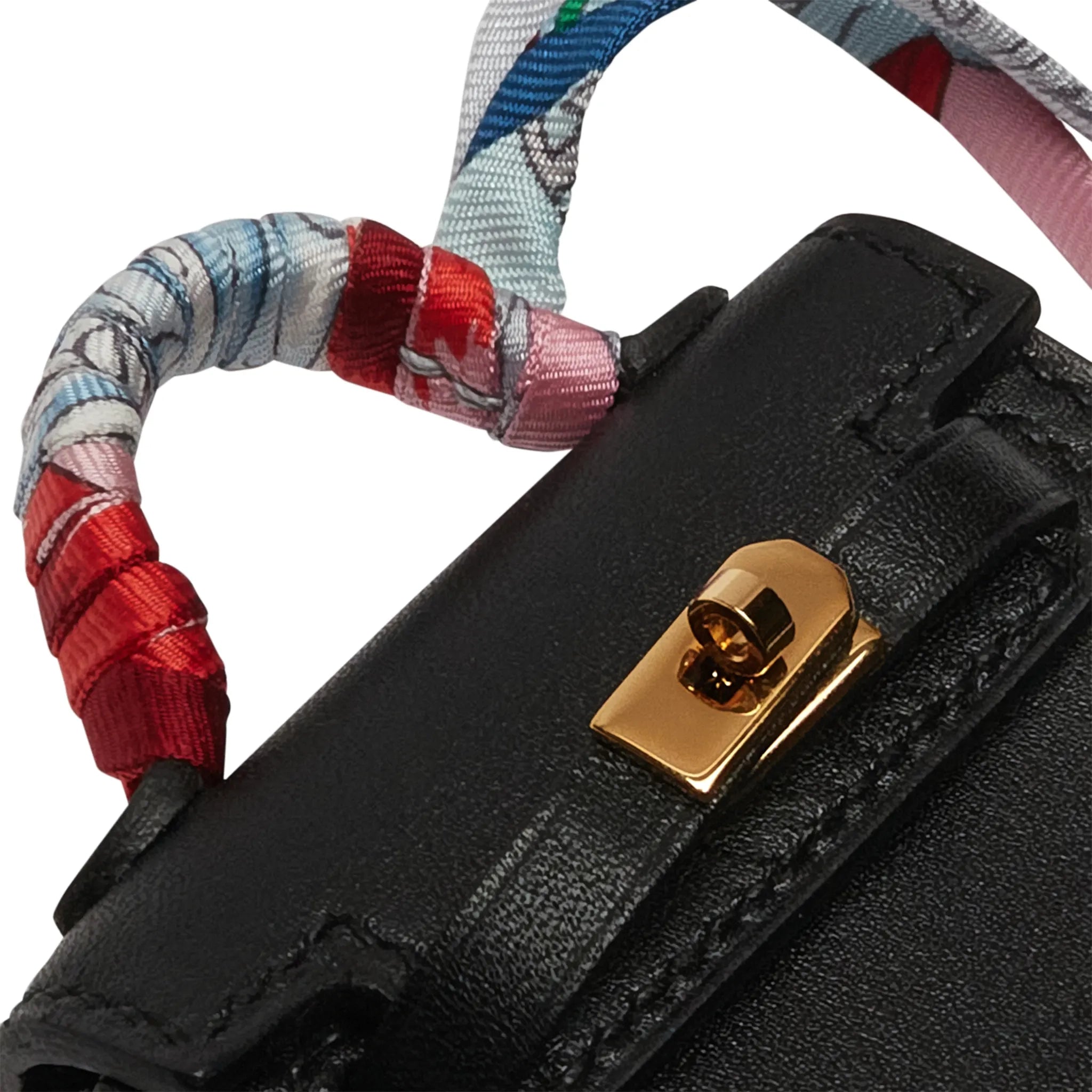 Handle view of Hermès Micro Kelly Twilly Black Leather Bag Charm Gold Hardware 