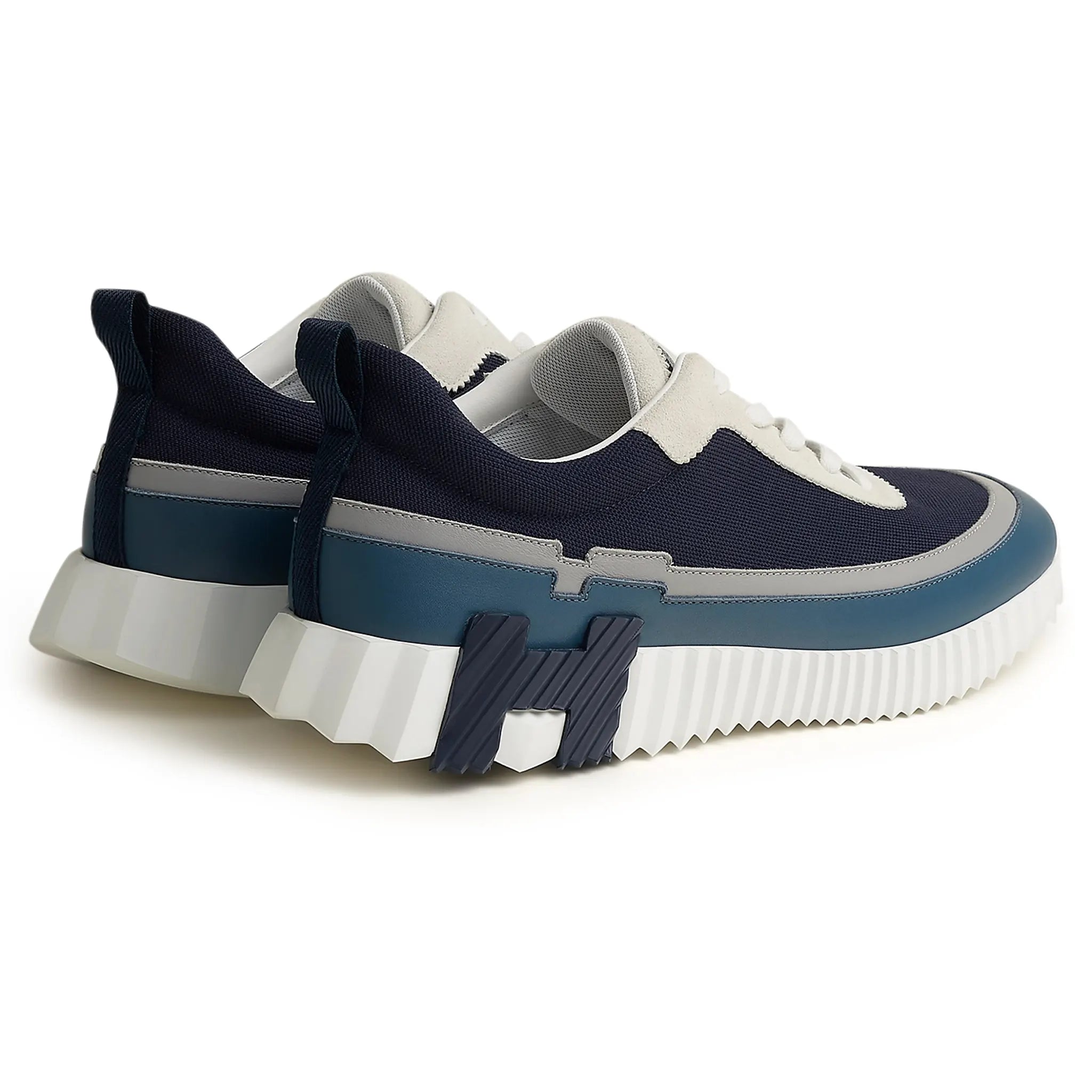 Back side view of Hermes Paris Bouncing Sneaker Blue Grey White H242796ZHI2435