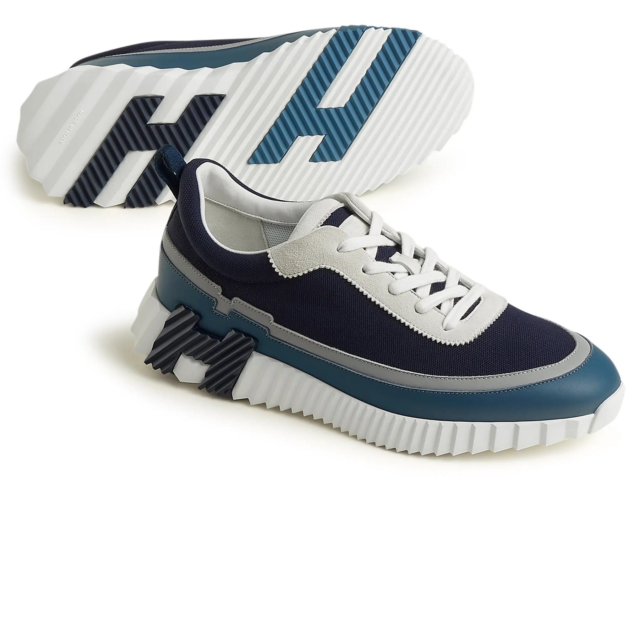 Front side view of Hermes Paris Bouncing Sneaker Blue Grey White H242796ZHI2435