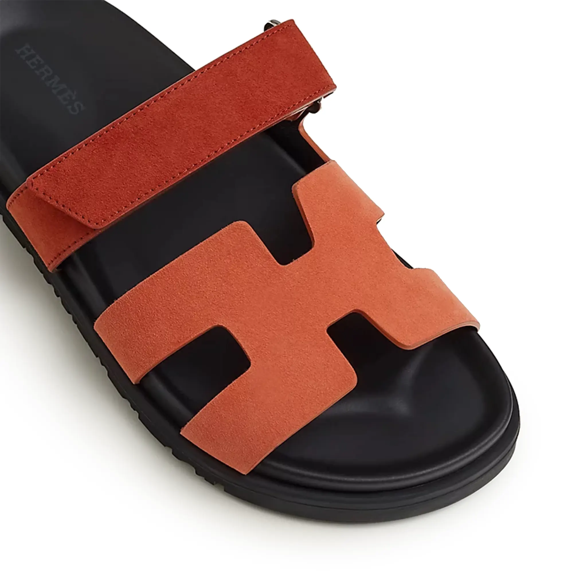 Front view of Hermes Paris Chypre Calfskin Brown Sandal H222297Zv9J355