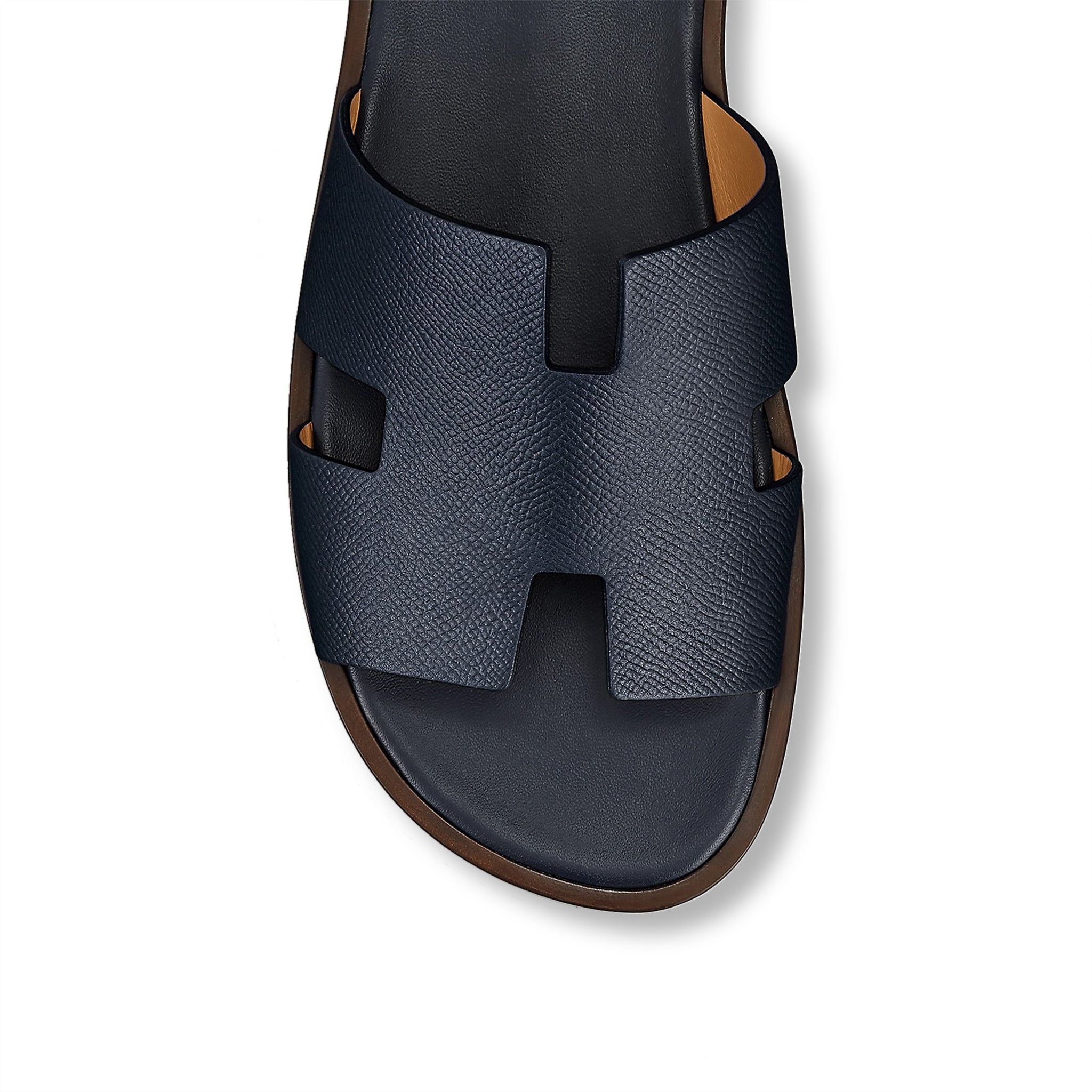 Hermes Brown/Blue Epsom Leather Izmir Flat Slides Size 43 Hermes