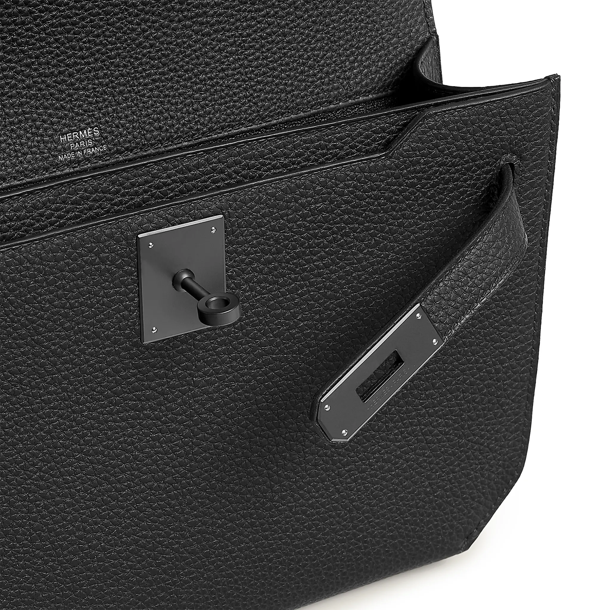 Detail view of Hermès Kelly Depeches 25 Togo Monochrome Palladium Hardware H082295CH89