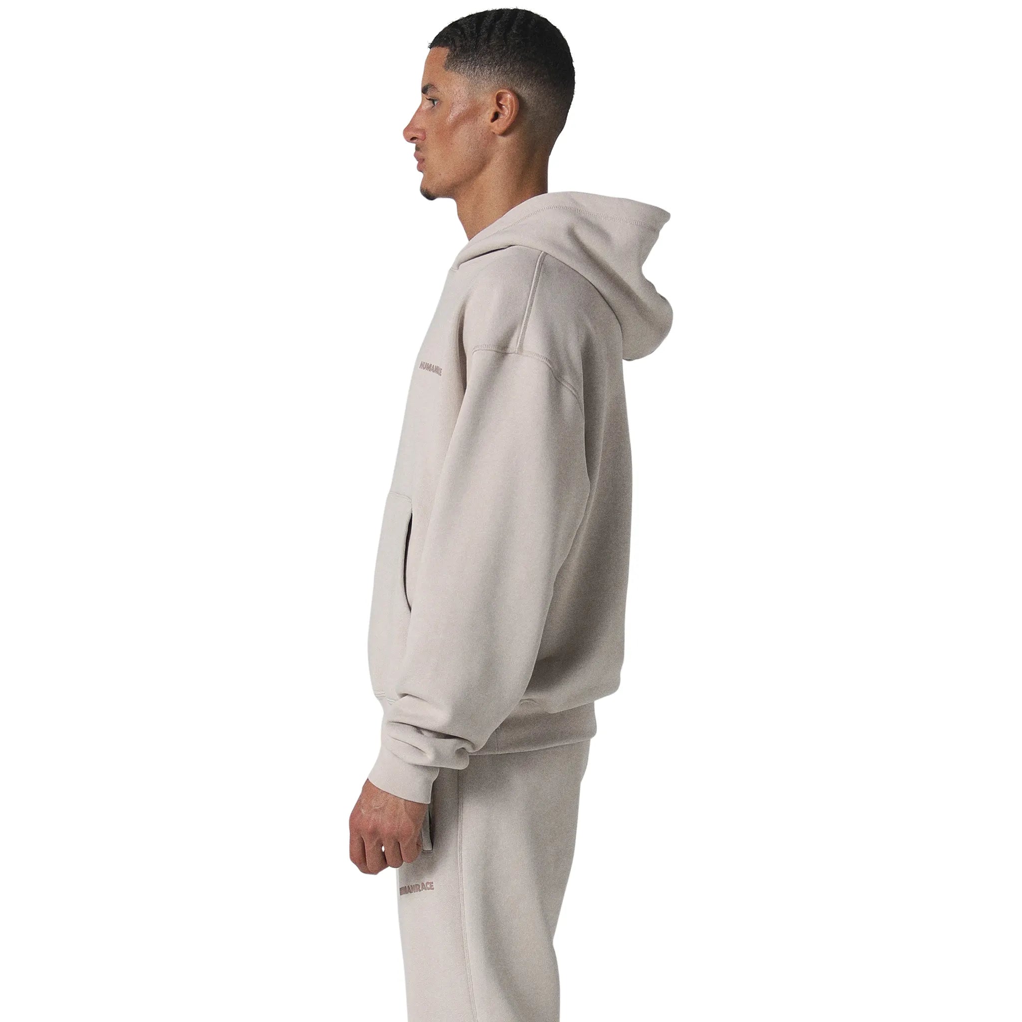 Model side view of Human Race Erisi Deep Taupe Hoodie