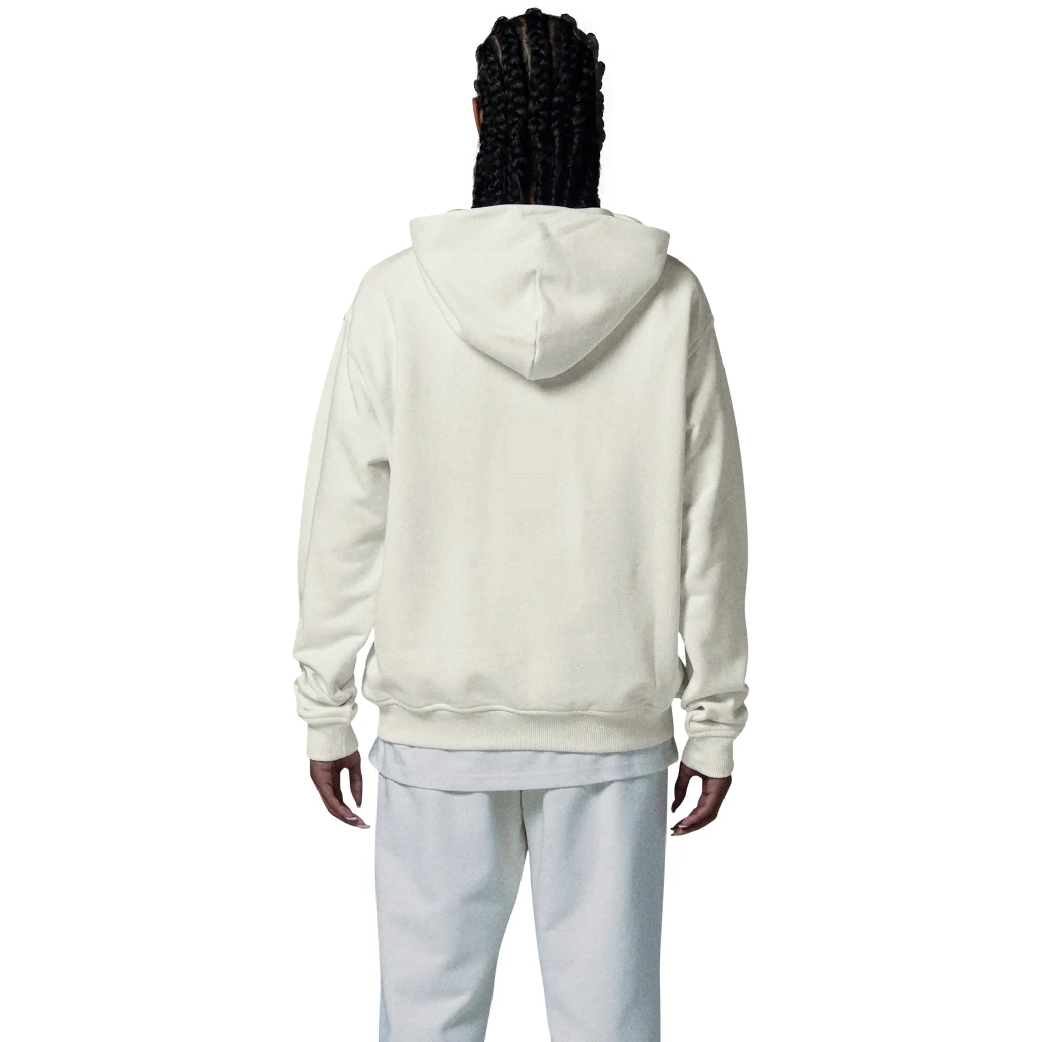 Model back view of Human Race Human Bone White Hoodie