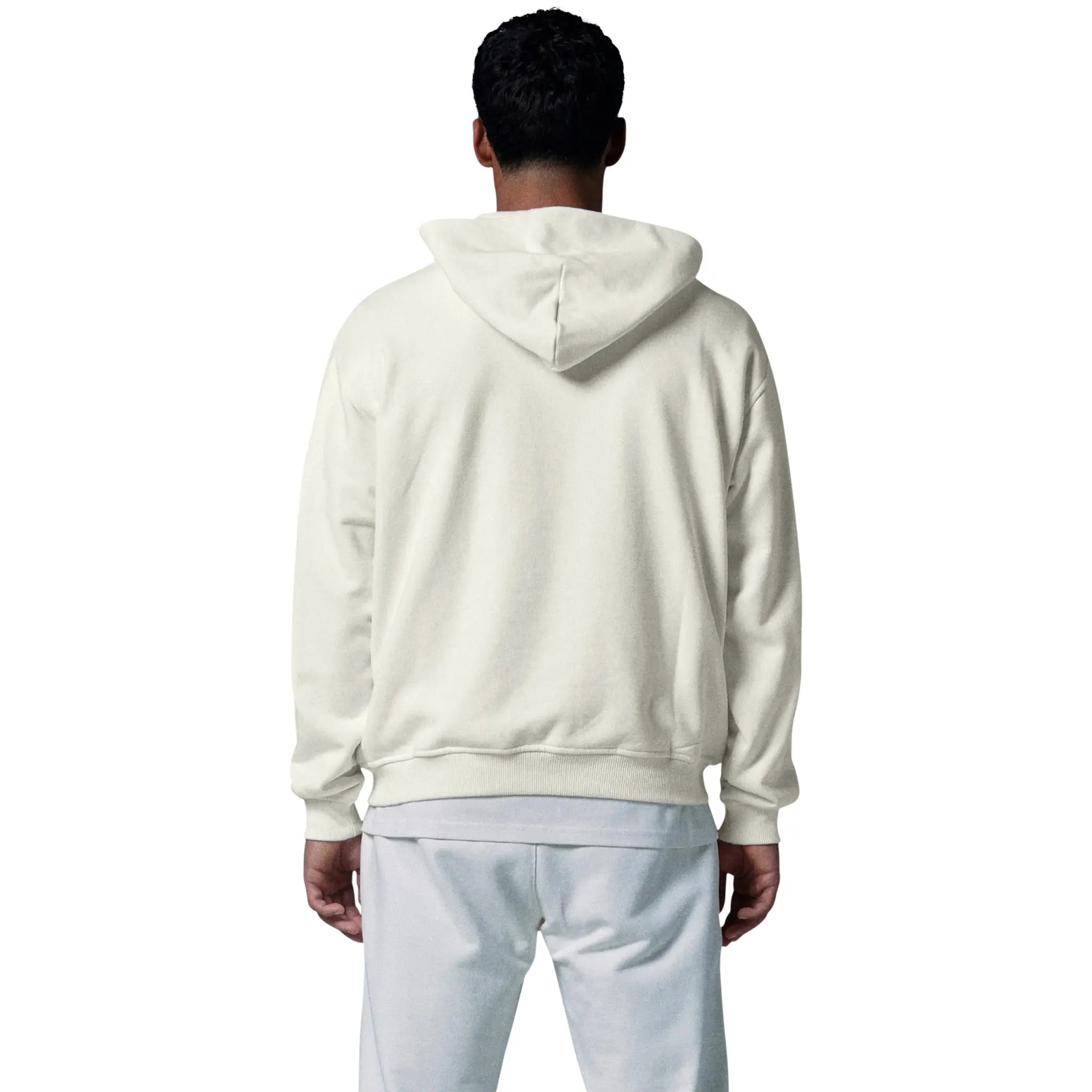 Model back view of Human Race Human Bone White Hoodie