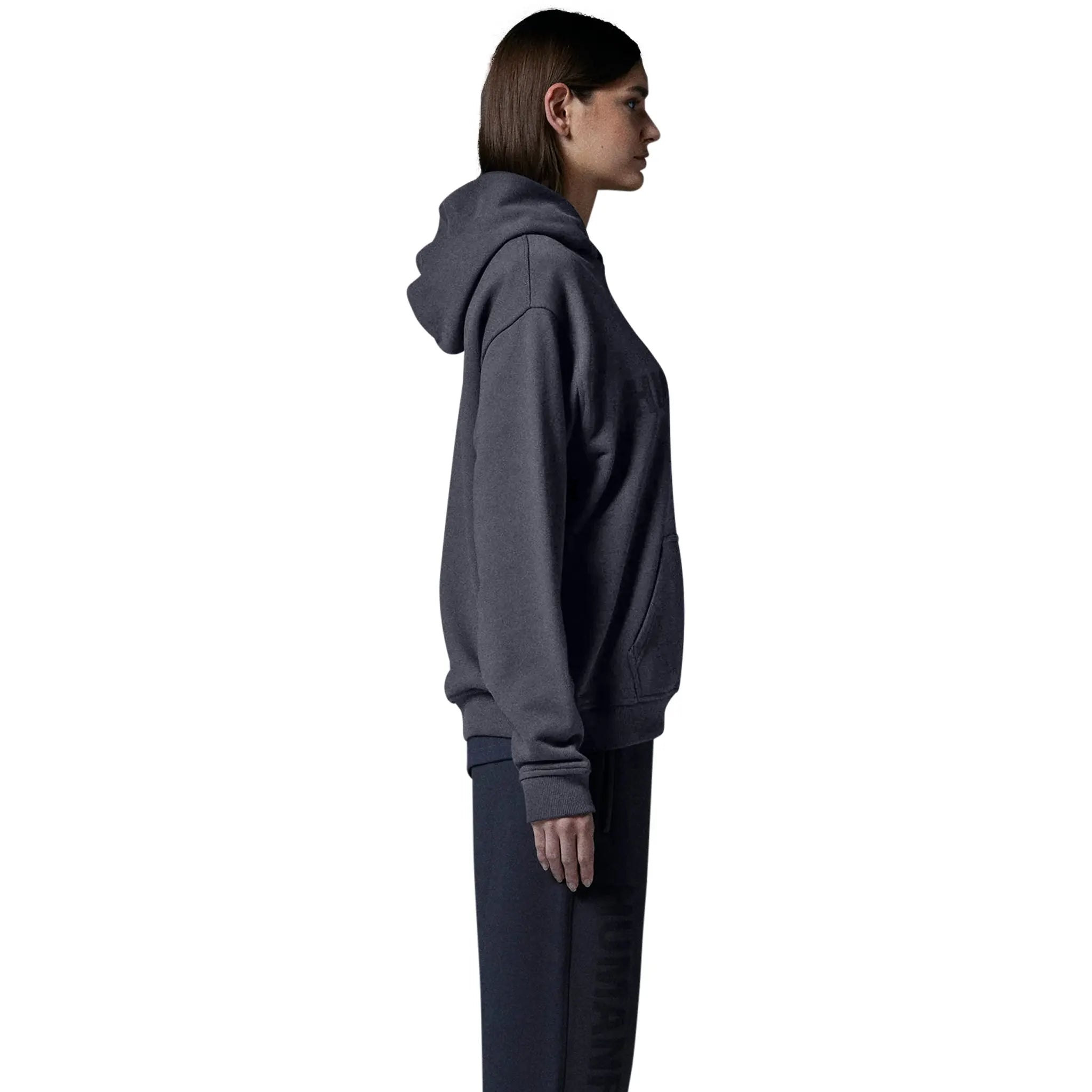 Model side view of Human Race Human Dusty Grey Hoodie