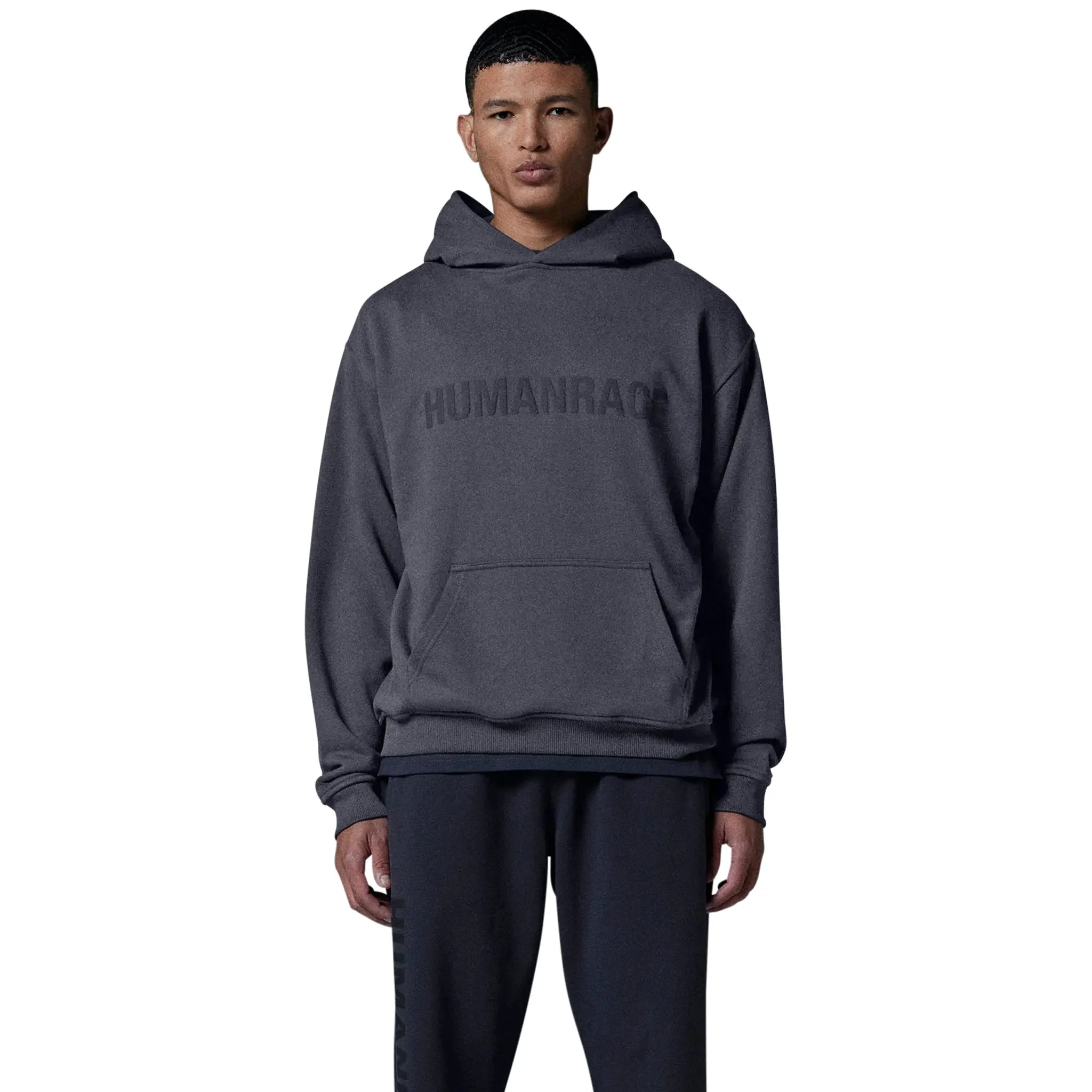 Model front view of Human Race Human Dusty Grey Hoodie