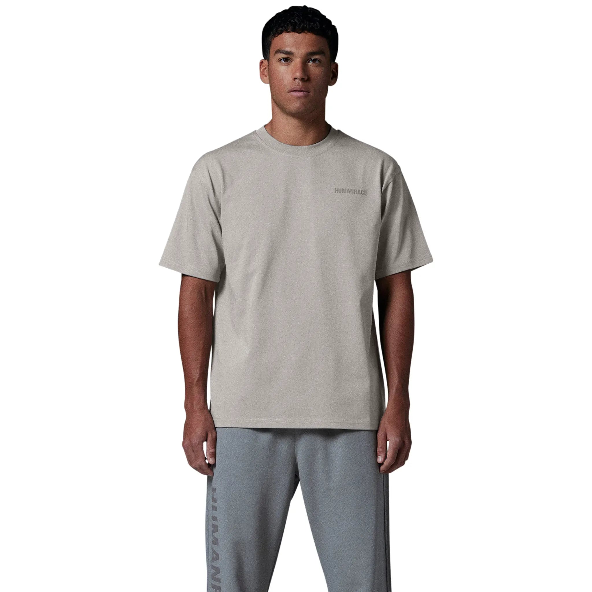 Model front view of Human Race Made Desert Grey T Shirt