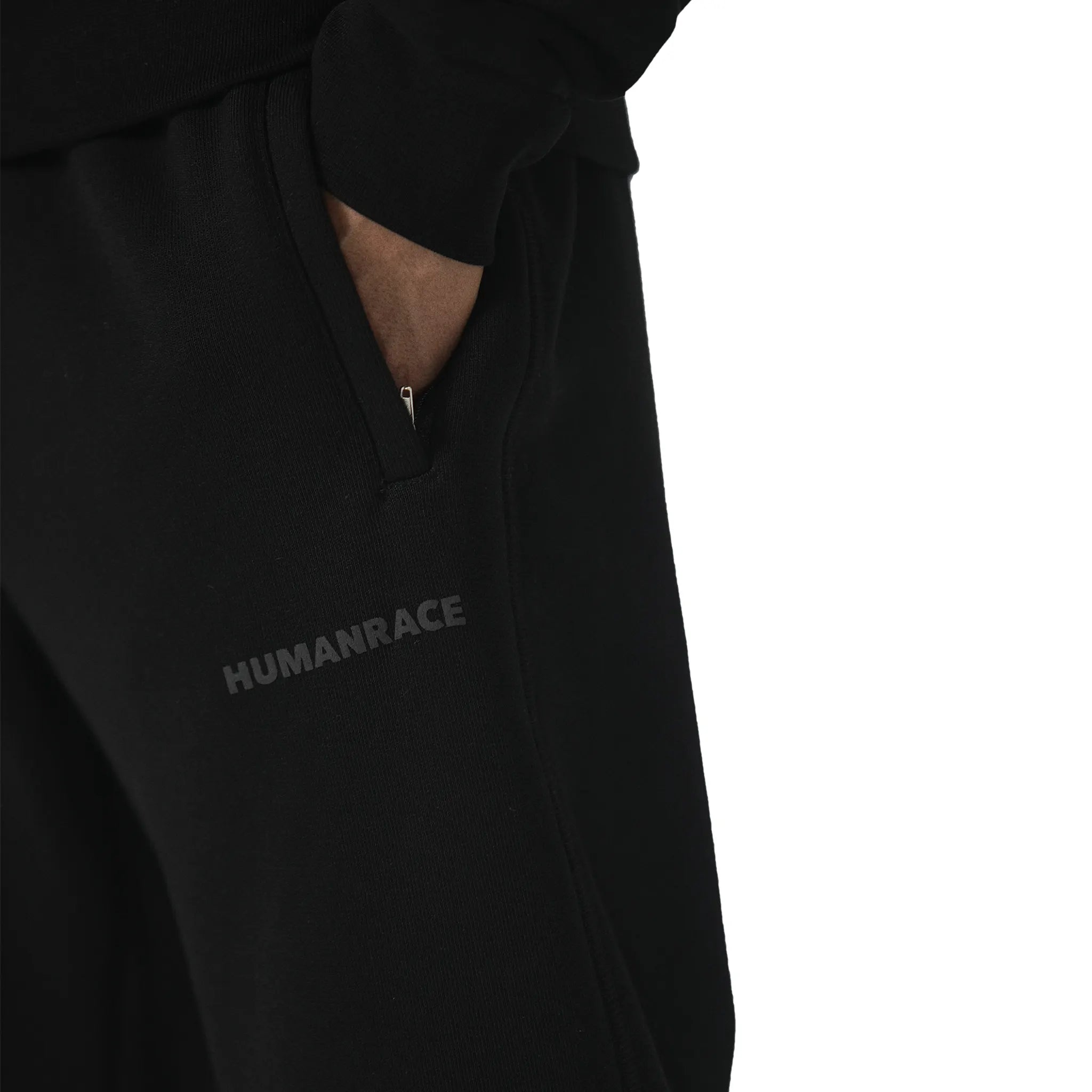 Model close up view of Human Race Mars Straight Leg Black Sweatpants