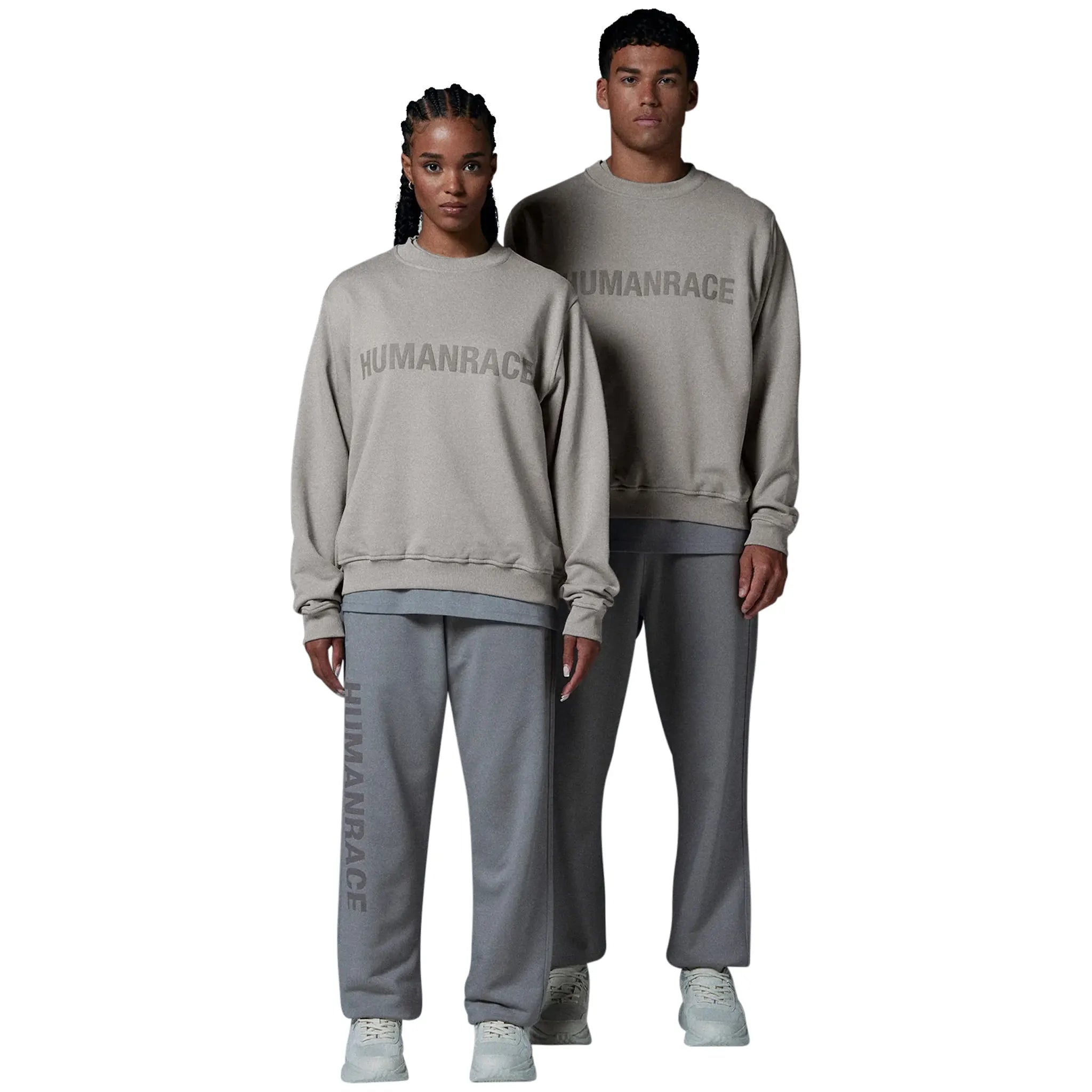 Model front view of Human Race Planet Desert Grey Sweatshirt