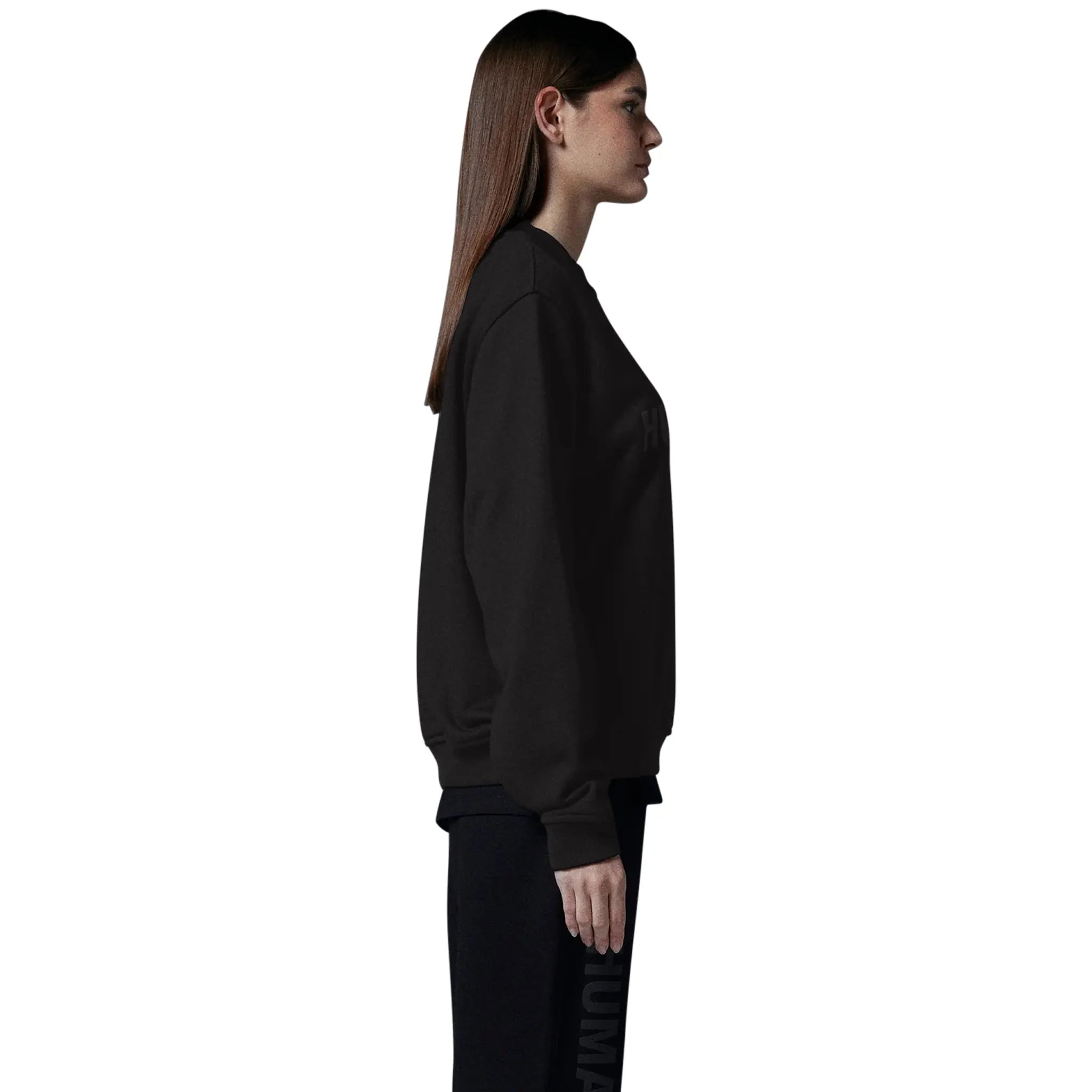 Side view of Human Race Planet Jet Black Sweatshirt