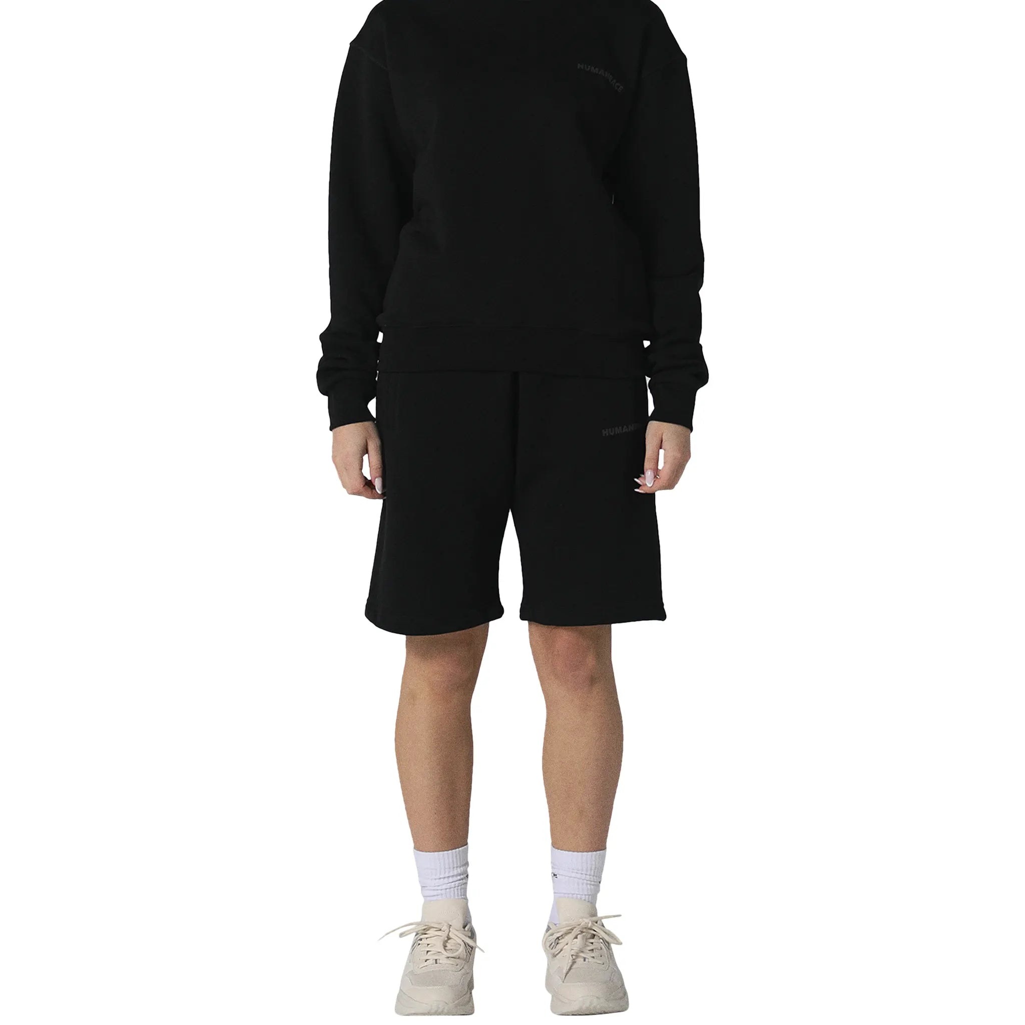 Model front view of Human Race Stars Black Shorts