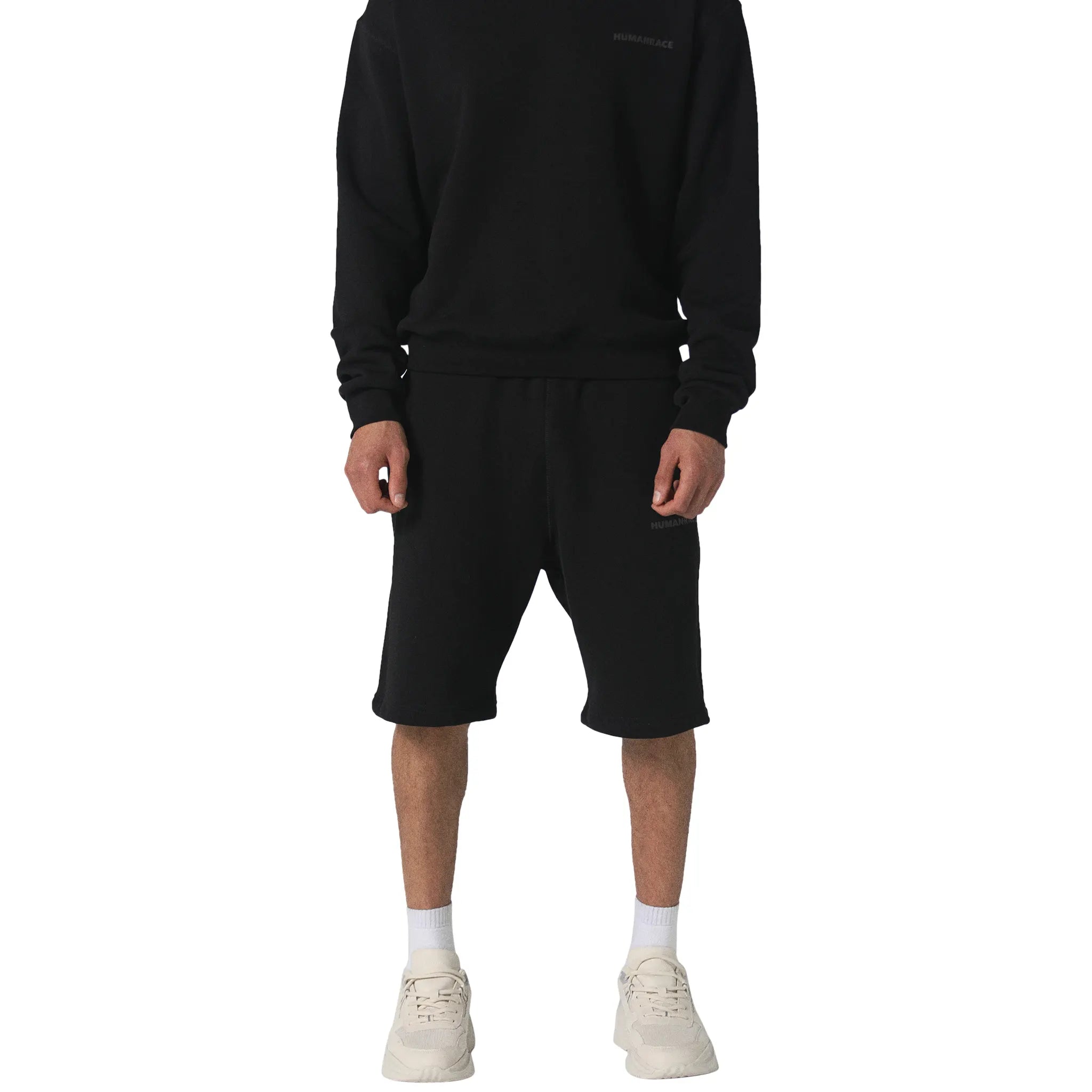 Model front view of Human Race Stars Black Shorts