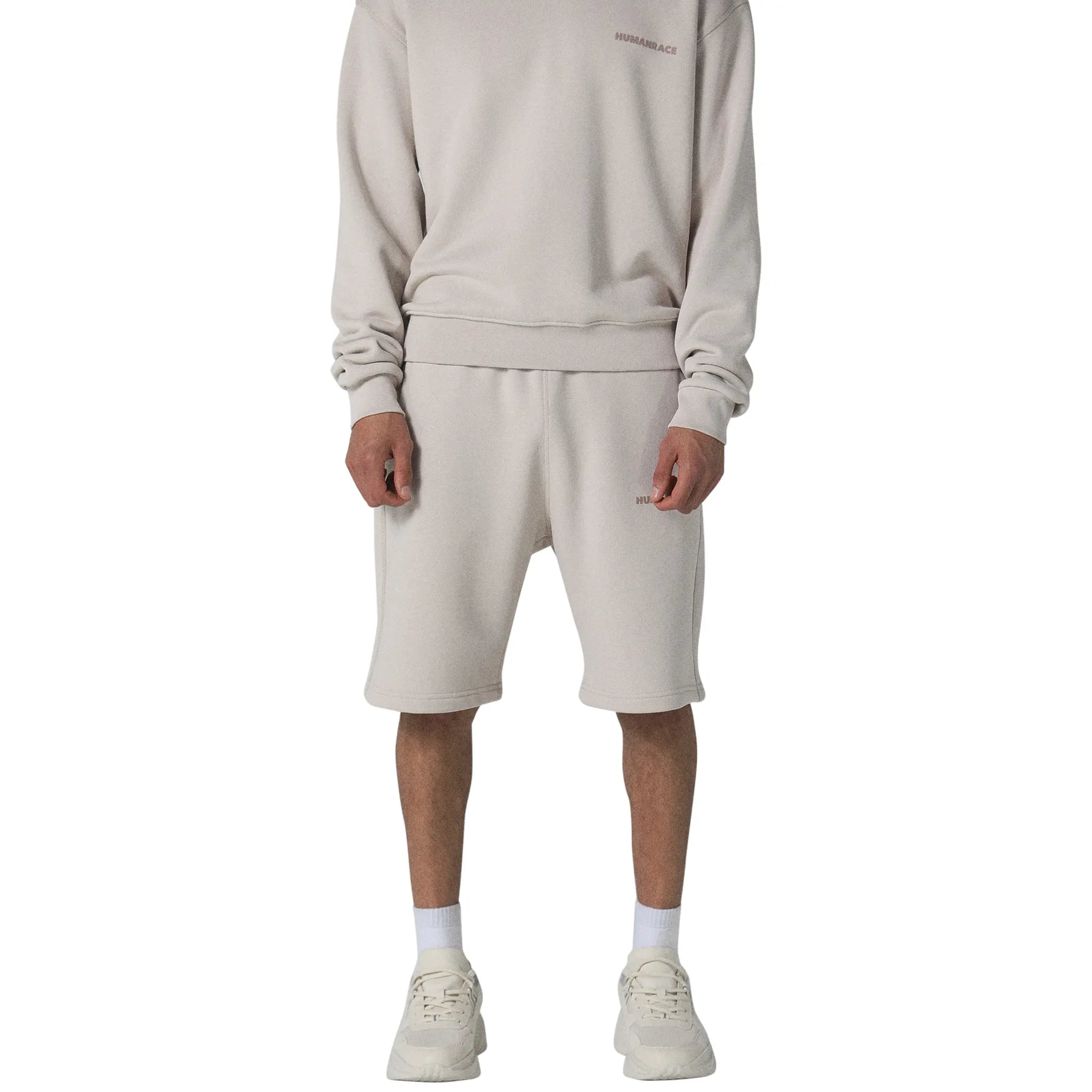 Model male front view of Human Race Stars Deep Taupe Shorts