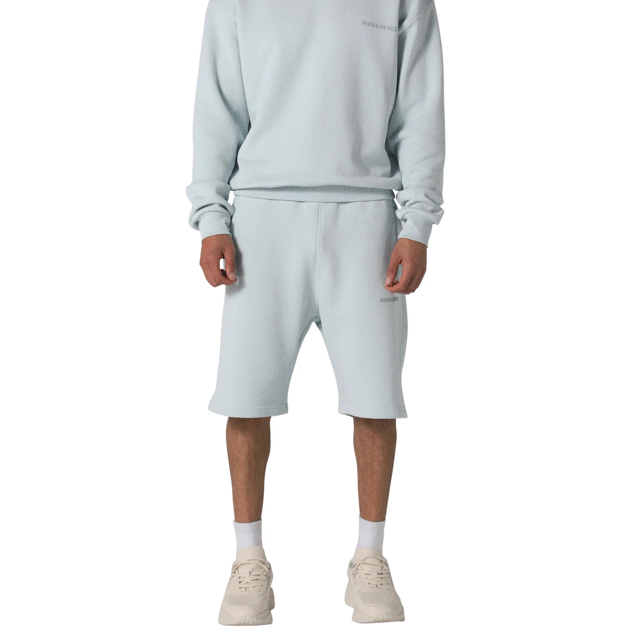 Model front view of Human Race Stars Soft Blue Shorts