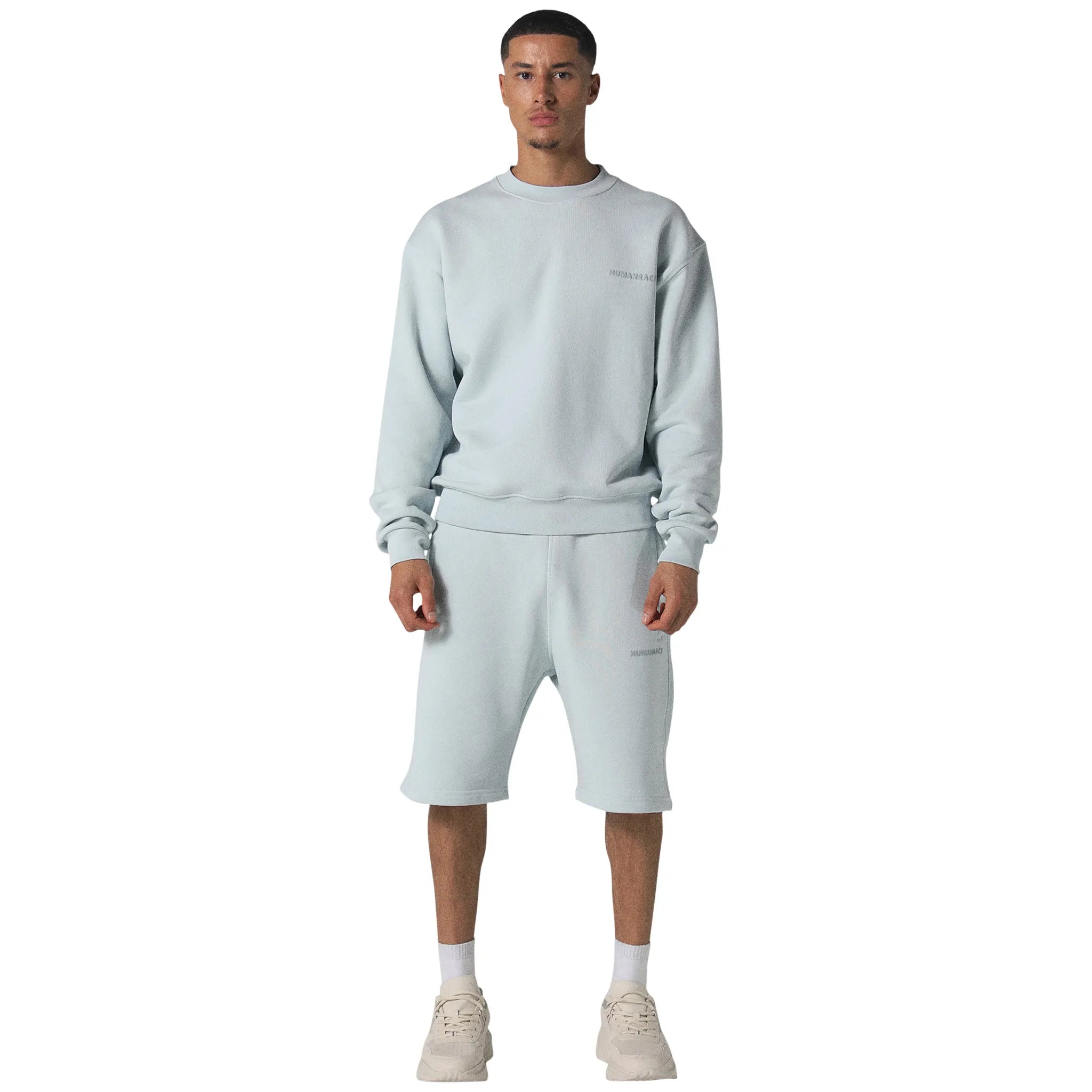 Model front view of Human Race Stars Soft Blue Shorts