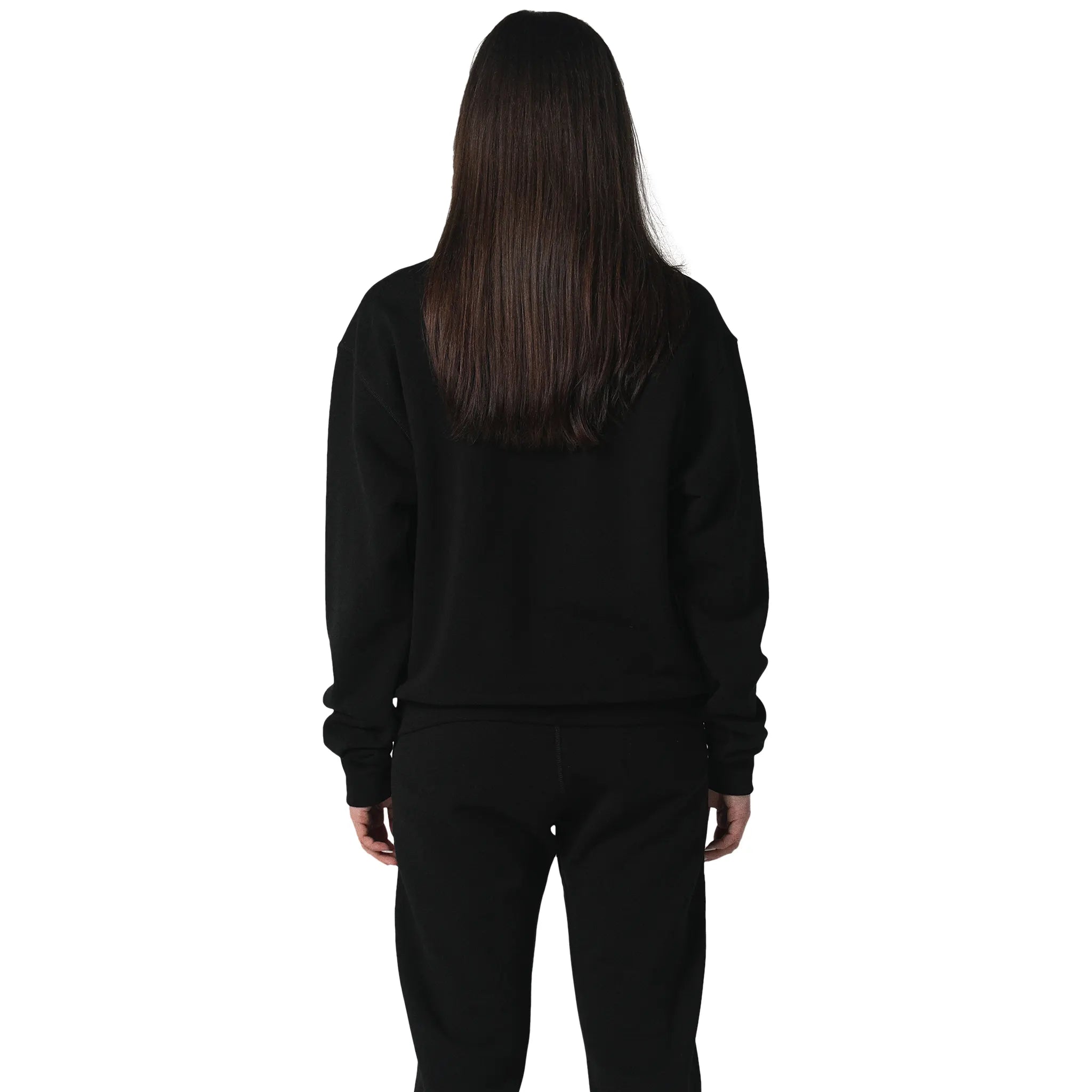 Model front view of Human Race World Black Sweatshirt