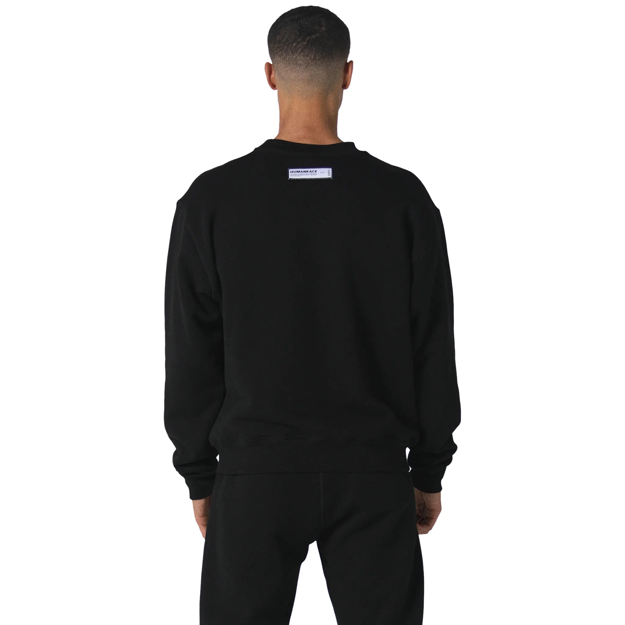 Model back view of Human Race World Black Sweatshirt