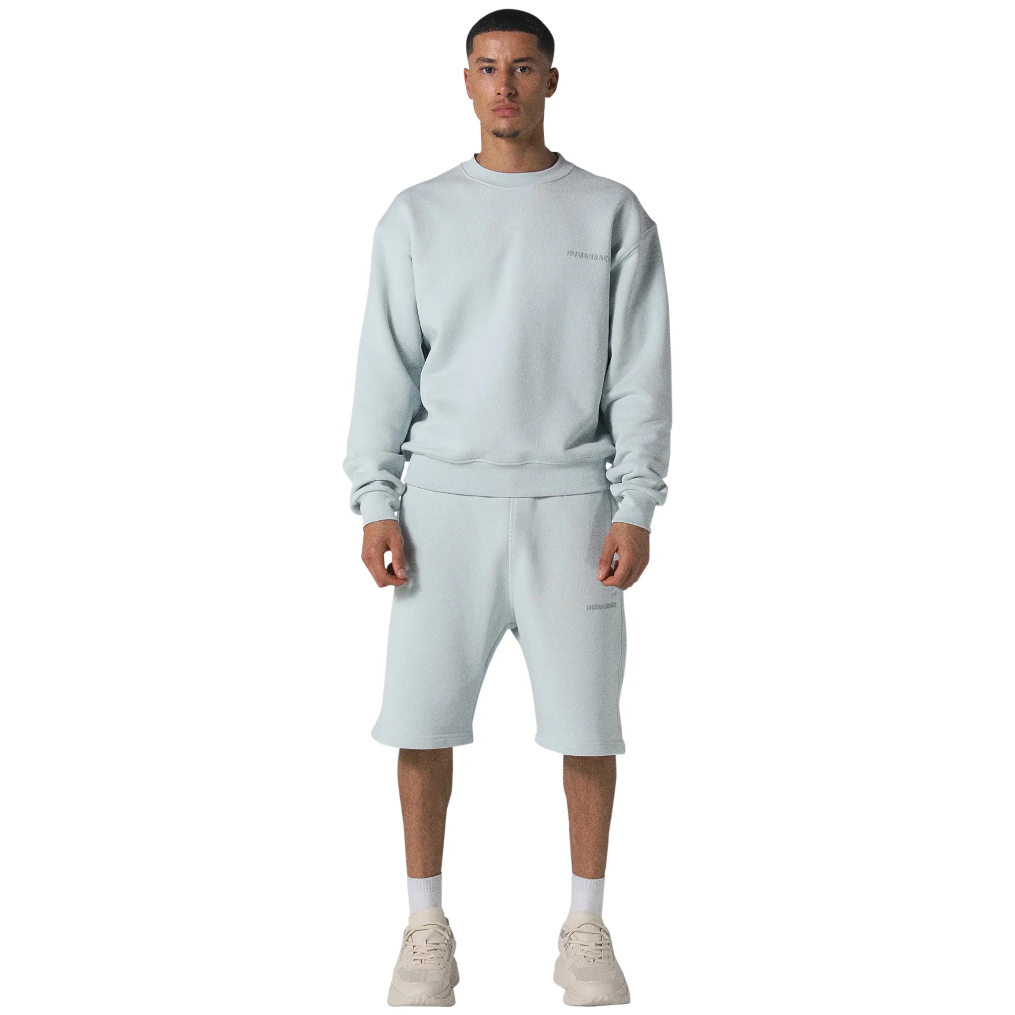 Model front view of Human Race World Soft Blue Sweatshirt