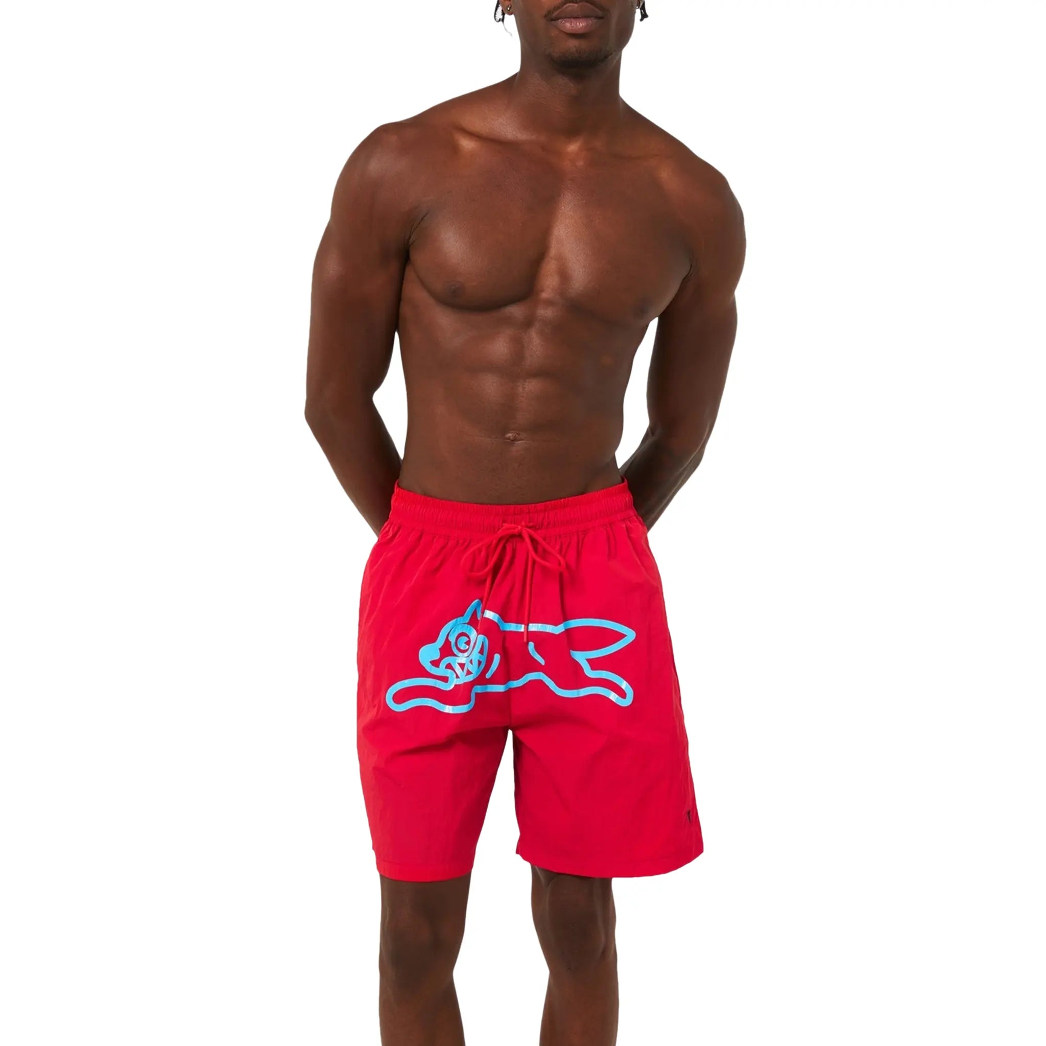 Front Detail view of Icecream IC Run Dog Red Swim Shorts ic23214-red