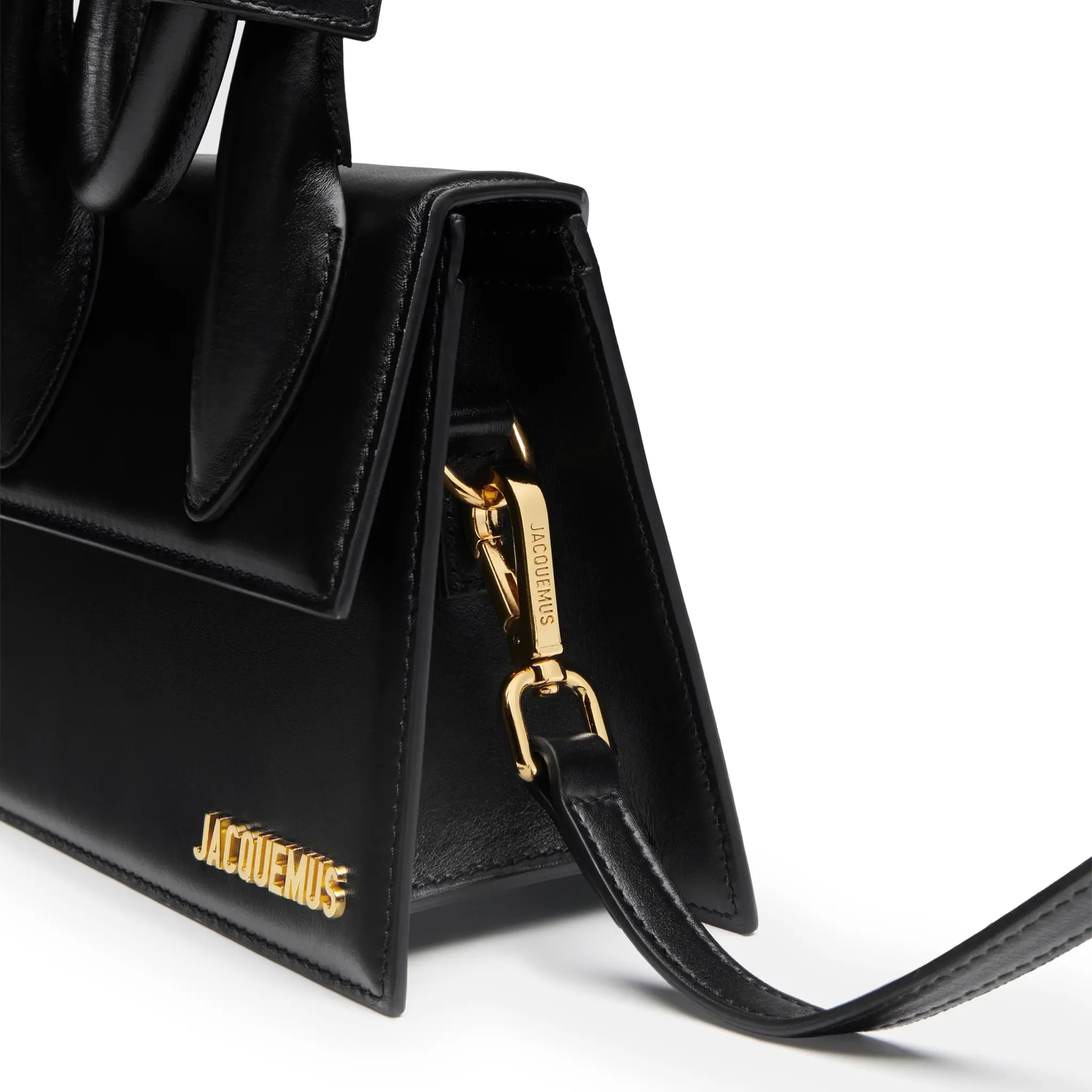 Side view of Jacquemus Le Chiquito Noeud Coiled Leather Black Handbag 213BA005-3000-990