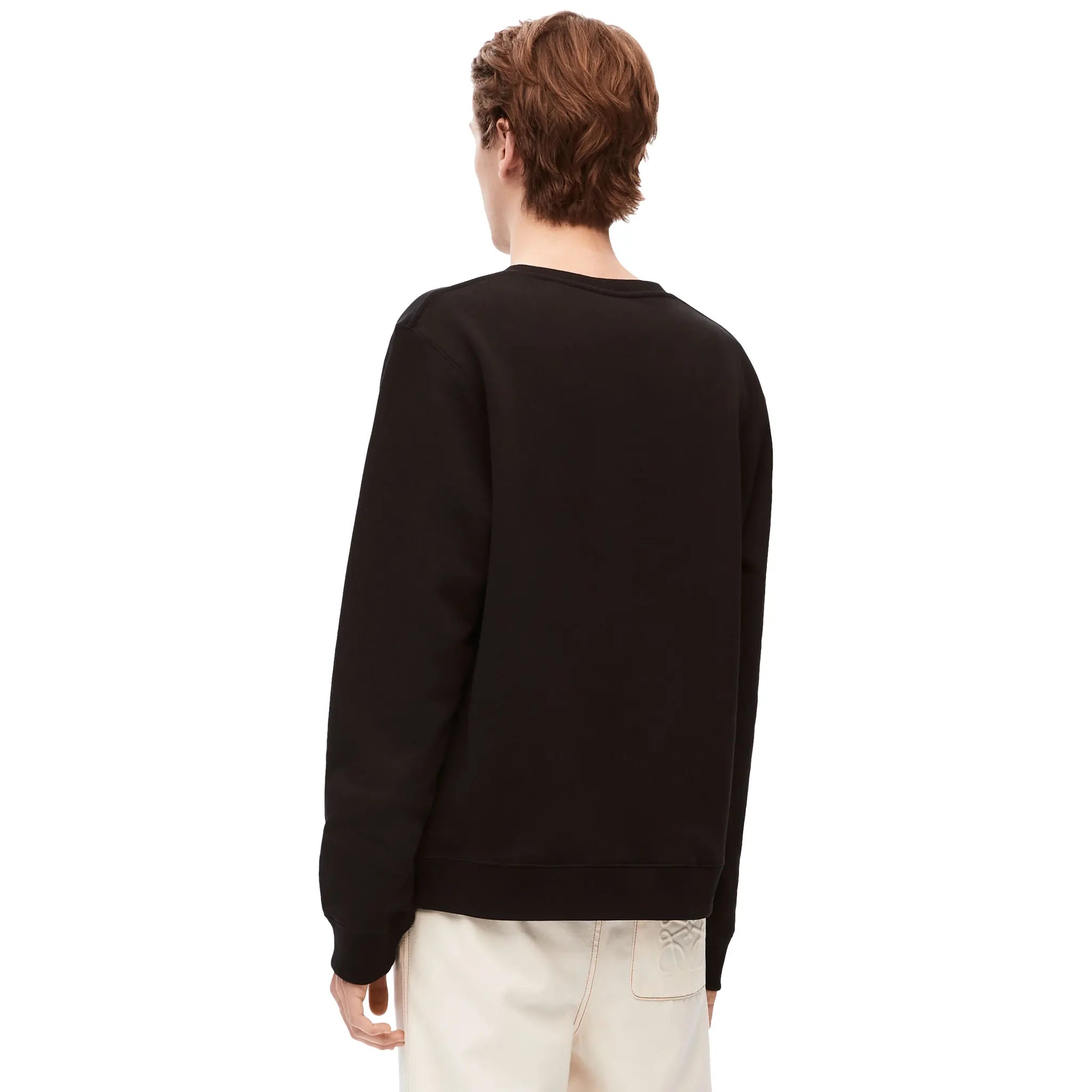 Model back view of Loewe Anagram Cotton Black Sweatshirt H526Y24J07