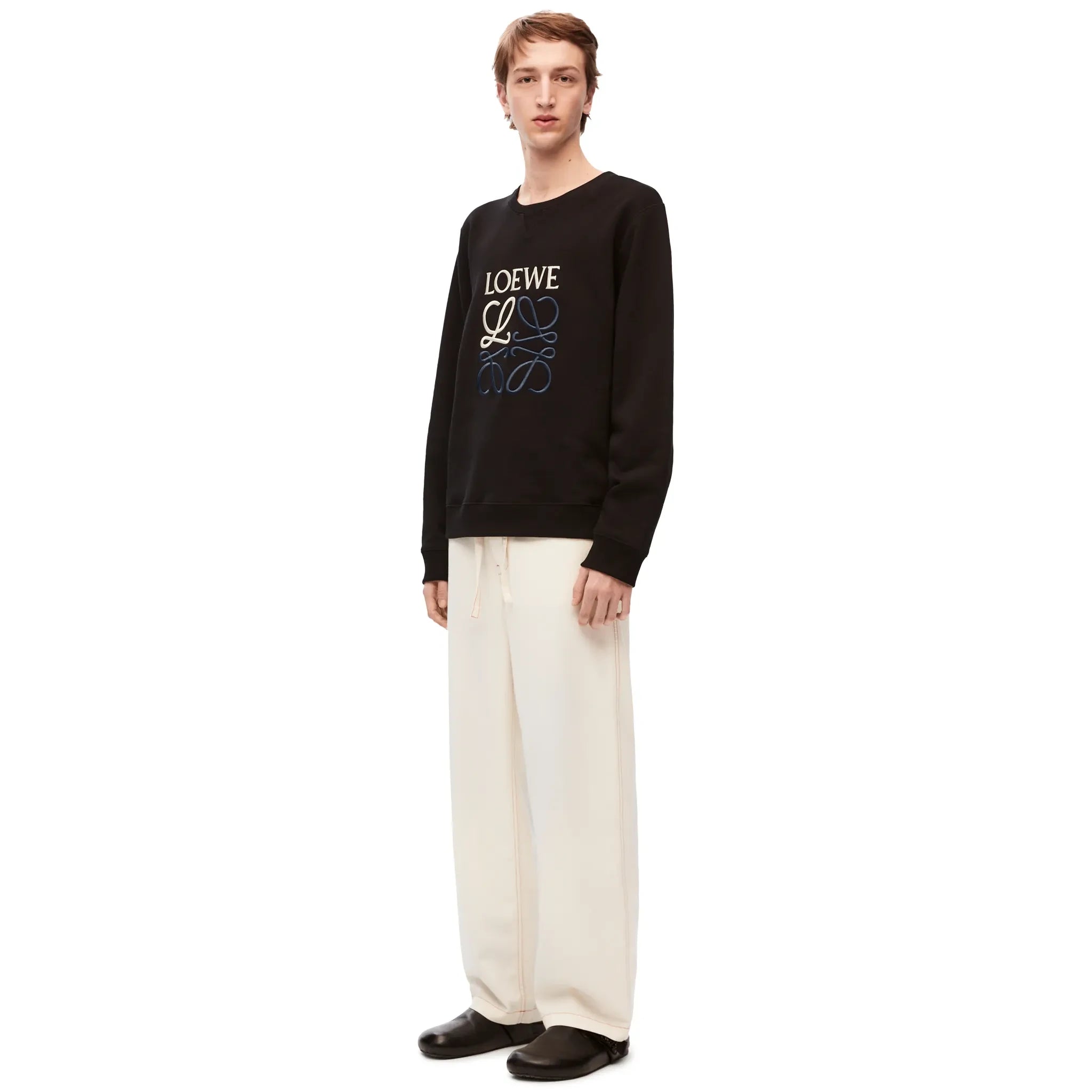 Model view of Loewe Anagram Cotton Black Sweatshirt H526Y24J07