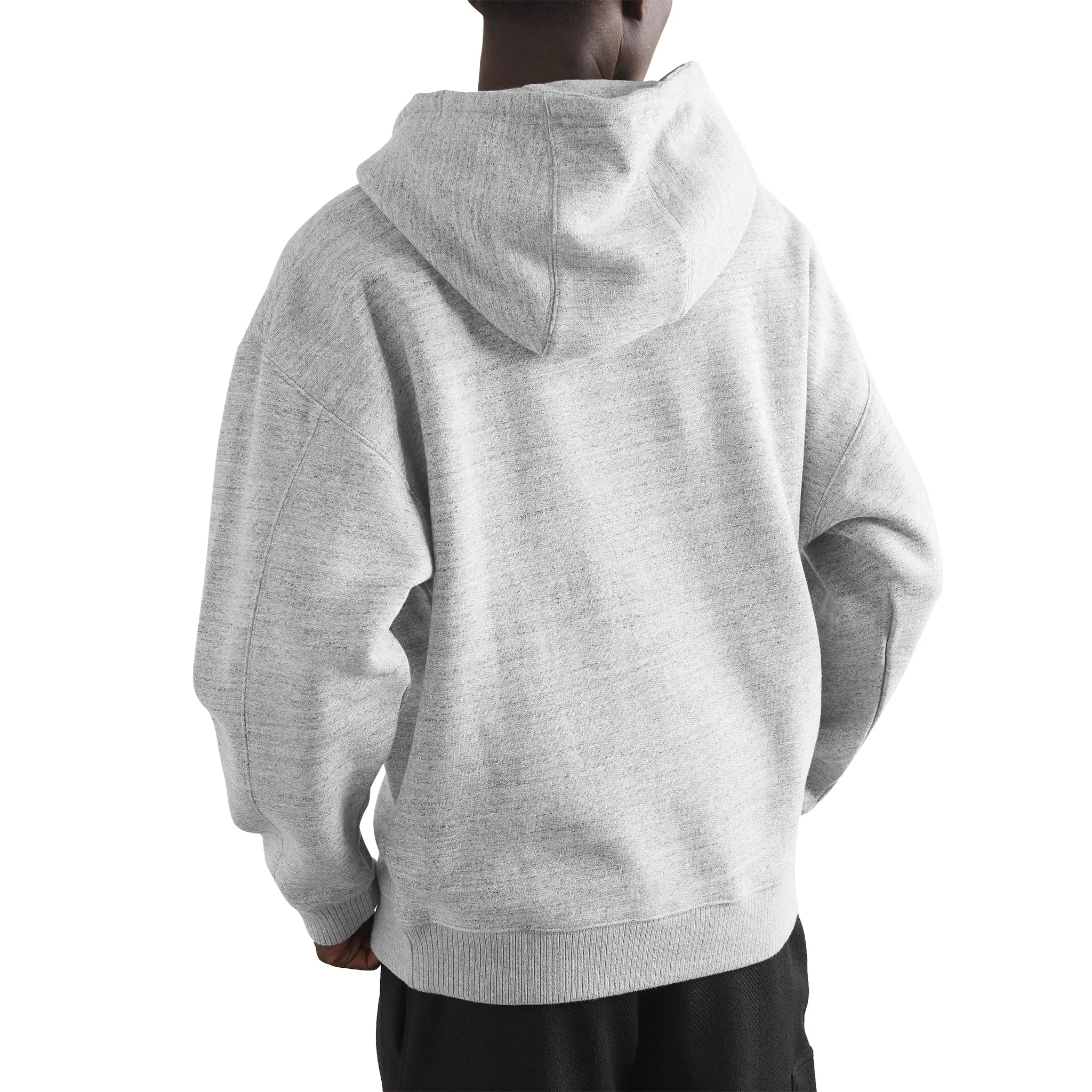 Model back view of Loewe Logo Printed Grey Hoodie H526Y25X42-1440