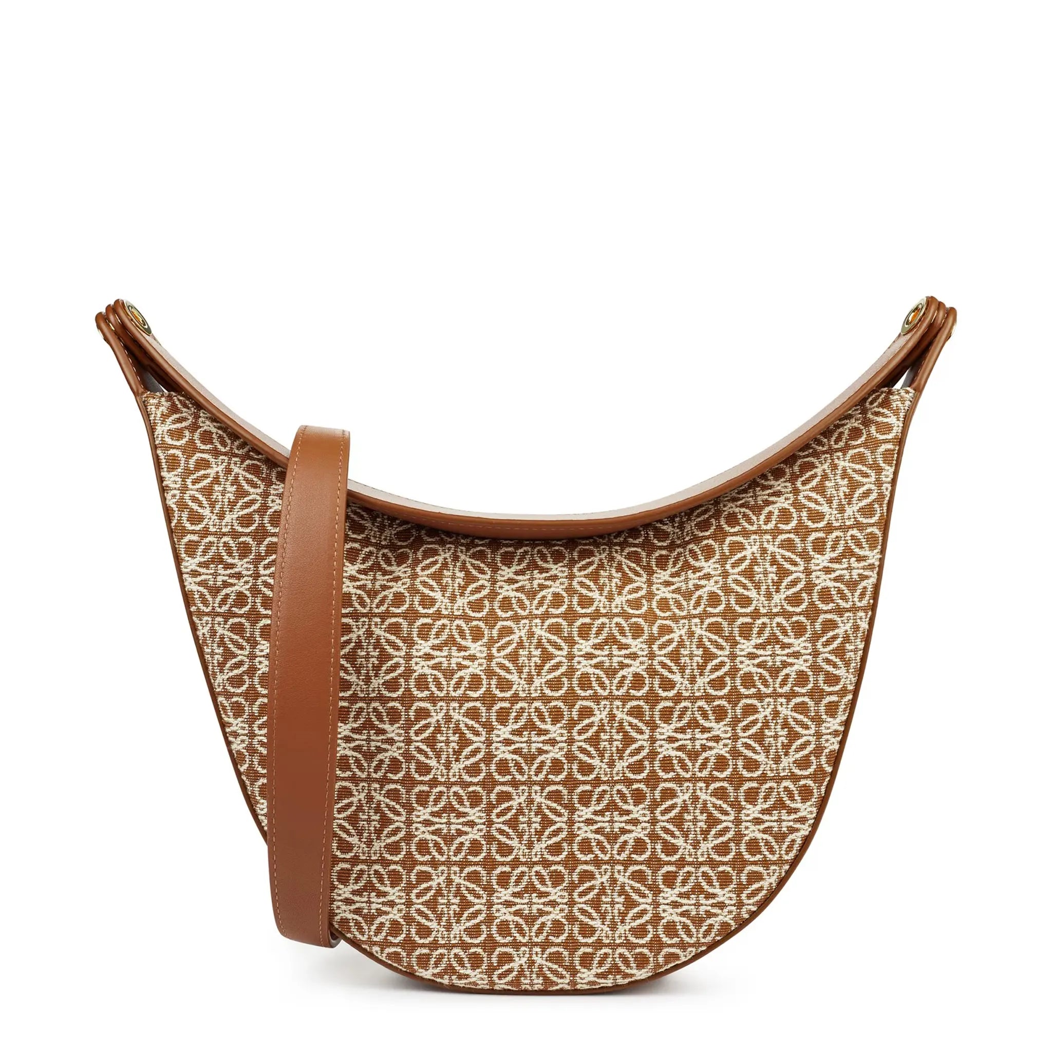 Front view of Loewe Luna Anagram Jacquard And Leather Tan Pecan Shoulder Bag A923PL9X01-2713