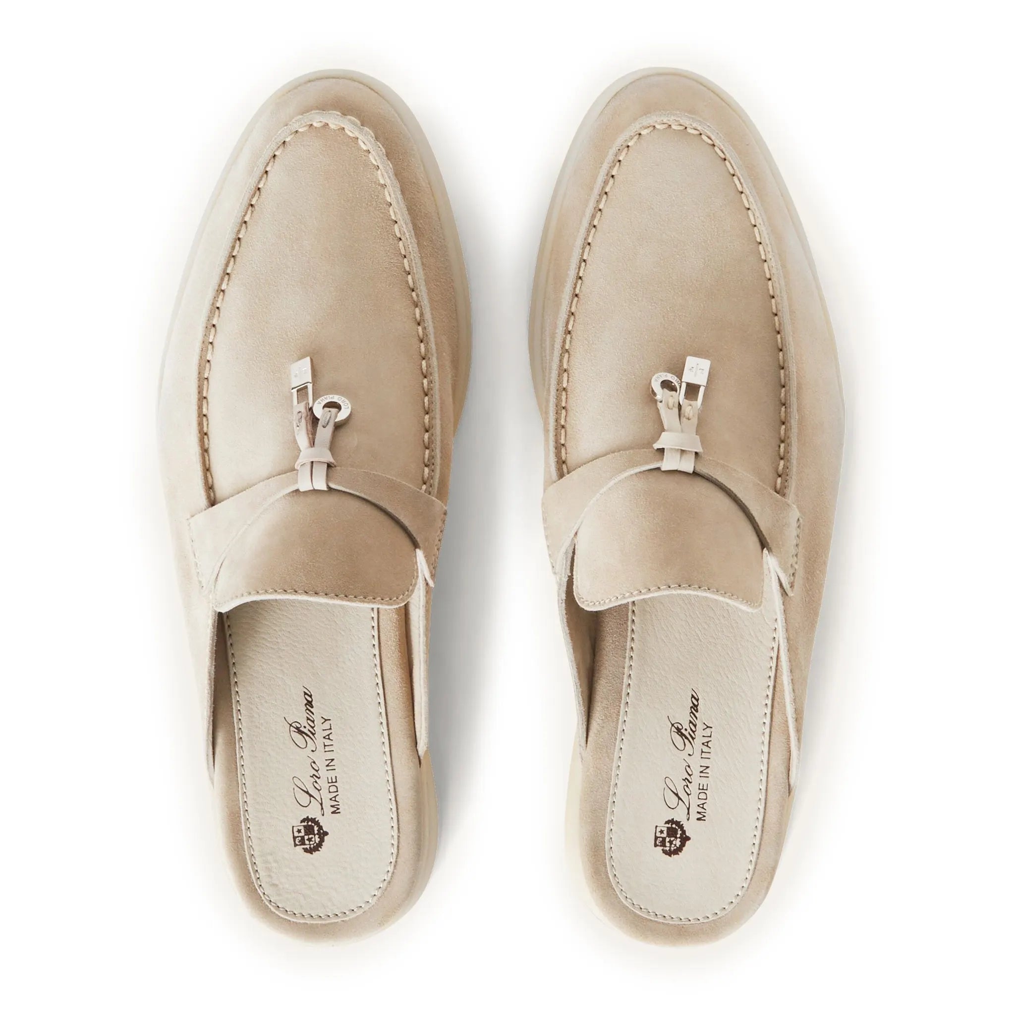 Top view of Loro Piana Babouche Summer Charms Walk Suede Linen Loafers FAI1543_D746