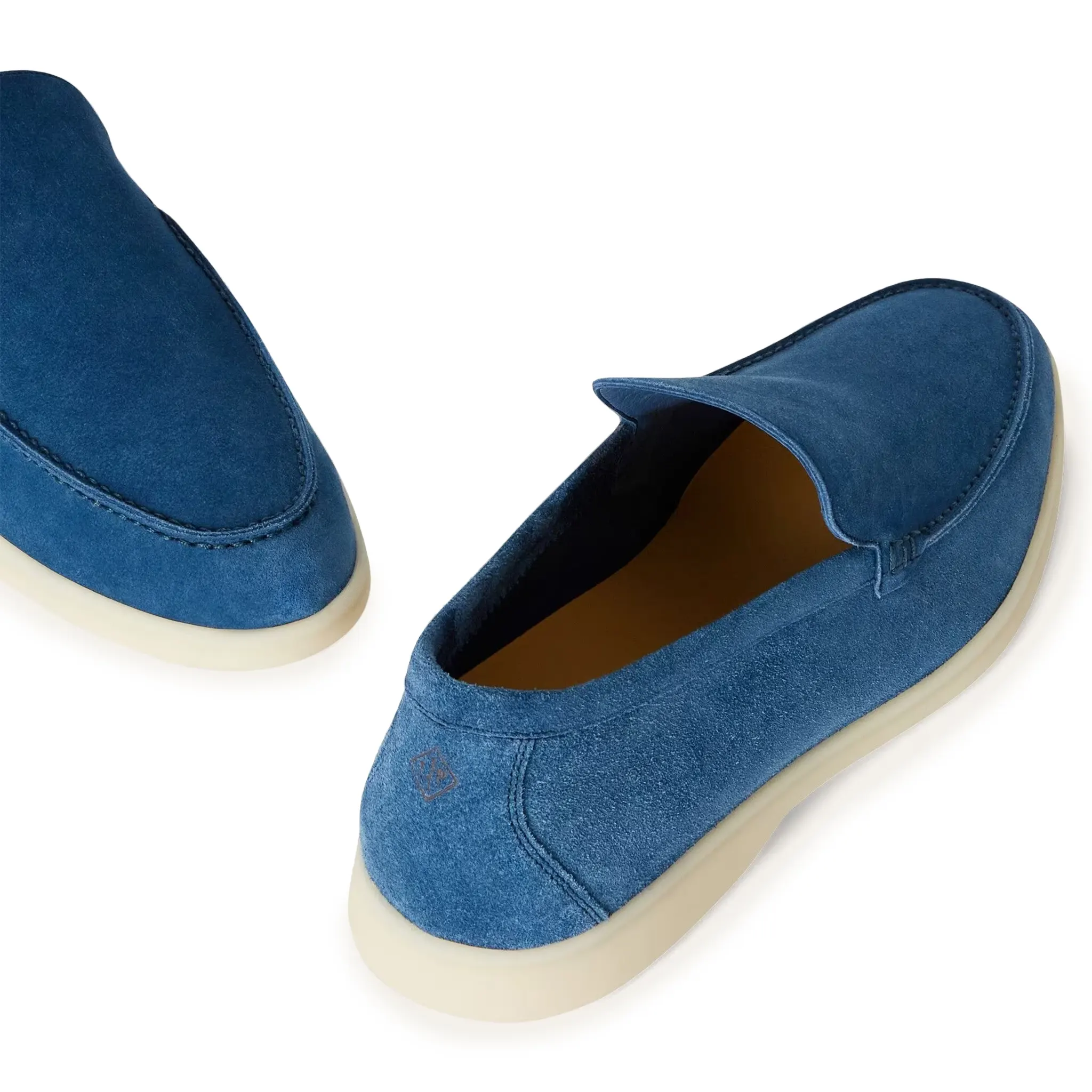 Detail view of Loro Piana Summer Walk Suede Cobalt Ink Loafers FAE8124