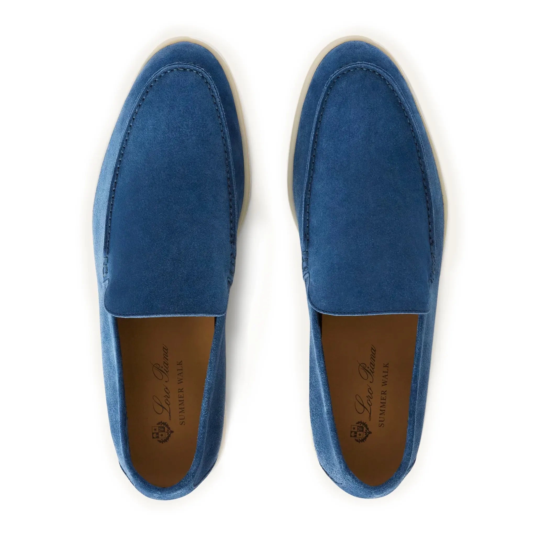 Top view of Loro Piana Summer Walk Suede Cobalt Ink Loafers FAE8124