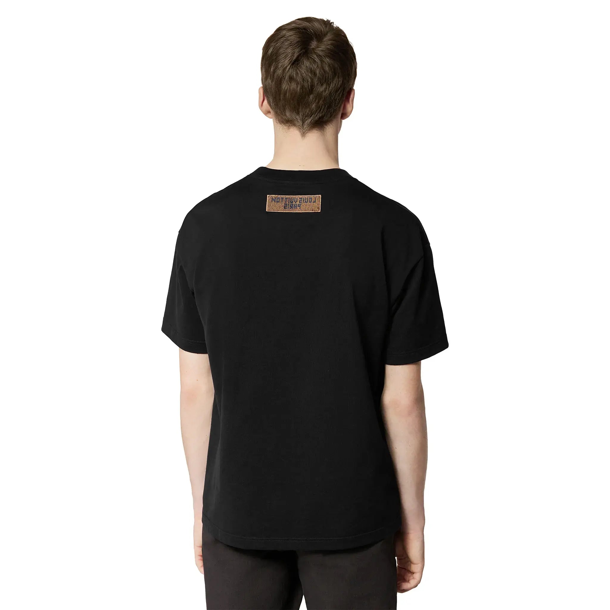 Model back view of Louis Vuitton Bead Embroidered Black T Shirt NVPROD4460052V