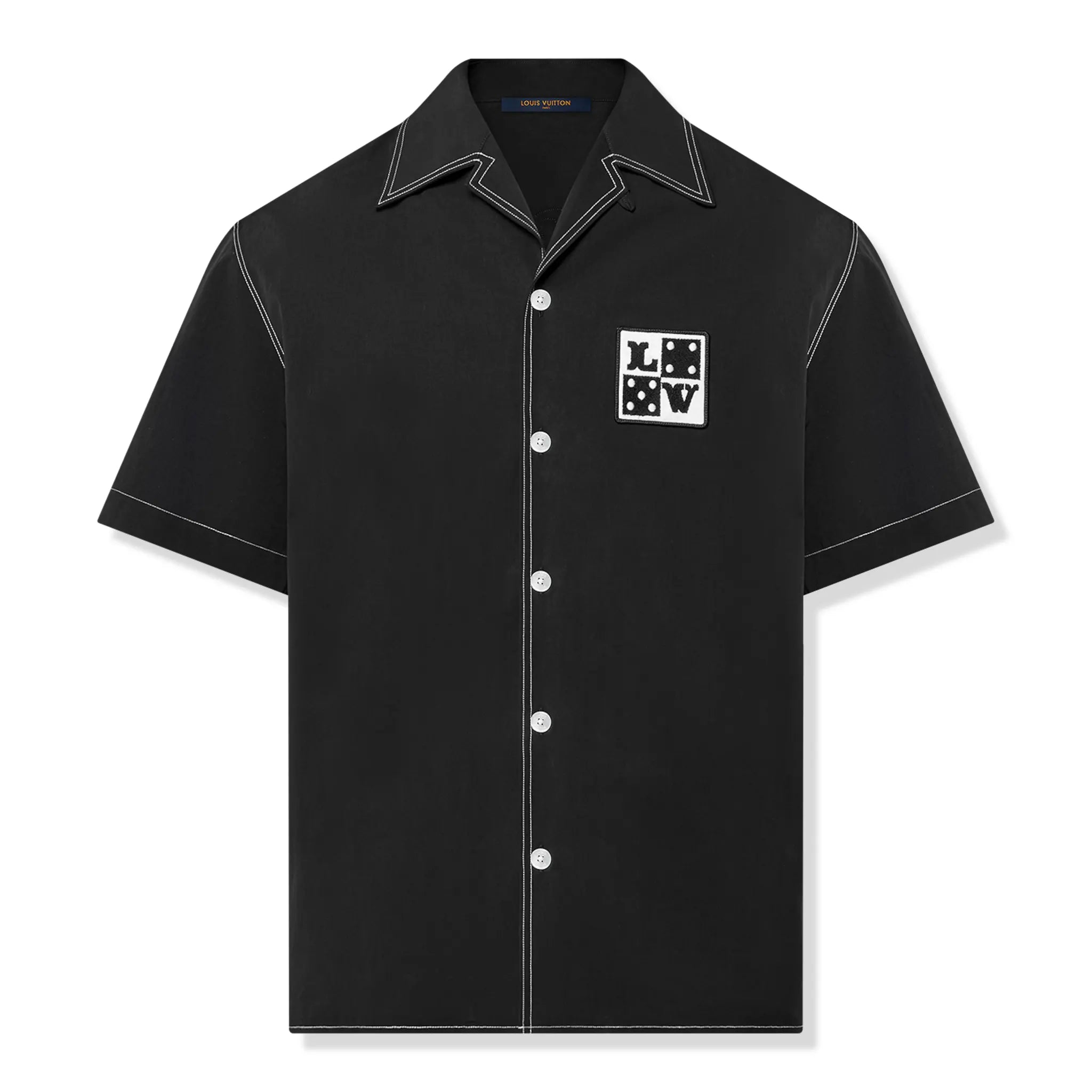 Front view of Louis Vuitton Dice Patch Embroidered Short-Sleeved Black Cotton Shirt NVPROD5530131V