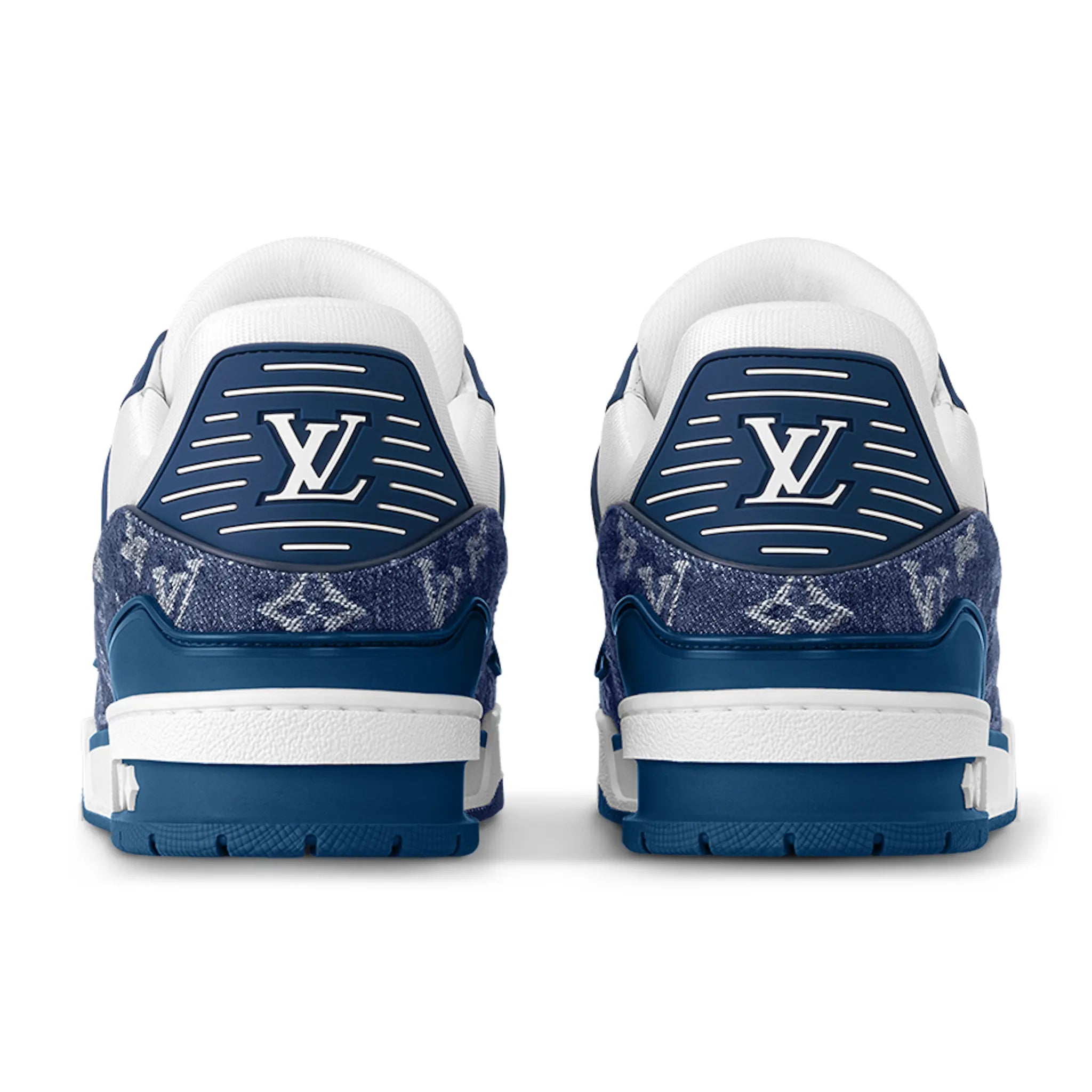 Back view of Louis Vuitton LV Monogram Blue Denim Sneaker 1A9JGV