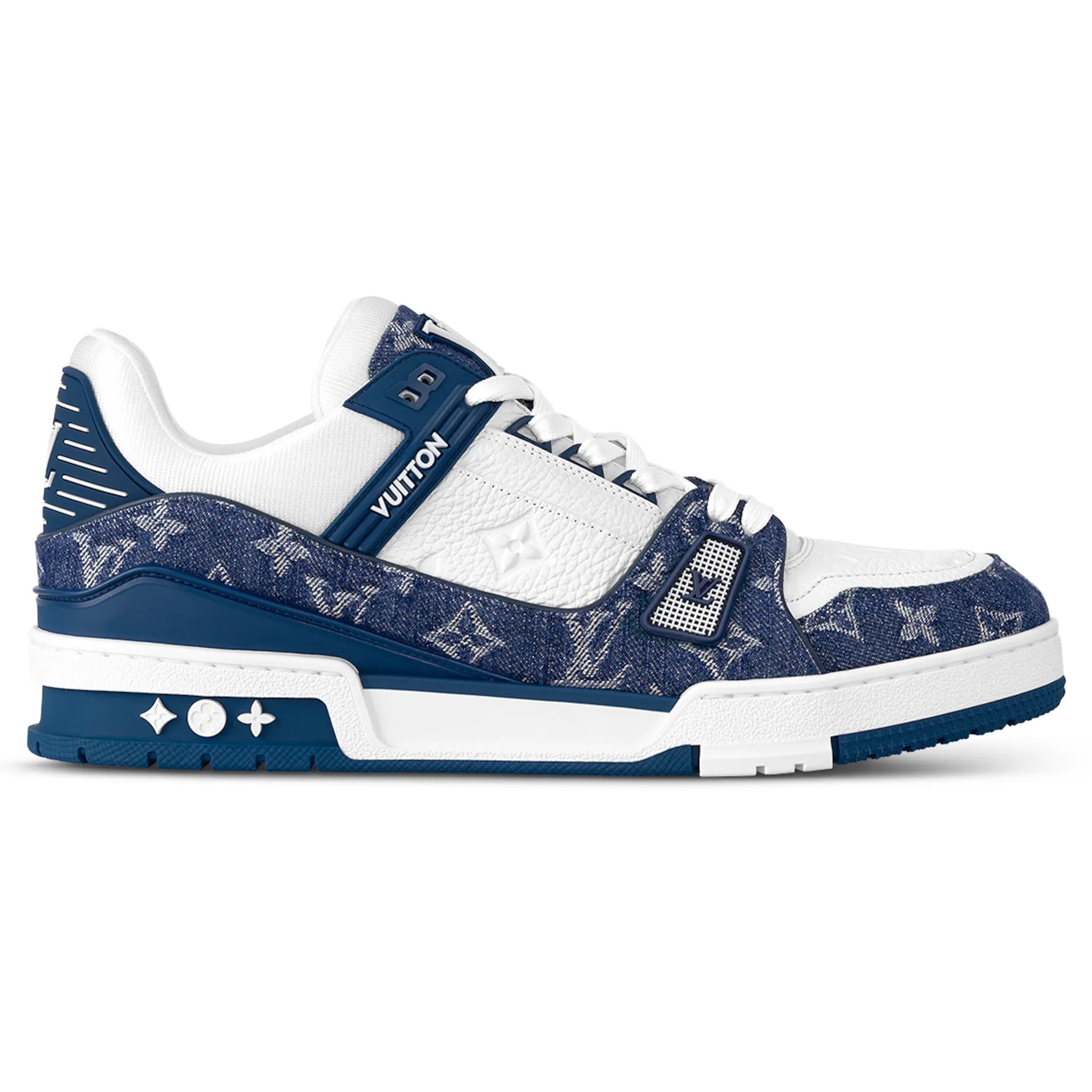 Side view of Louis Vuitton LV Monogram Blue Denim Sneaker 1A9JGV