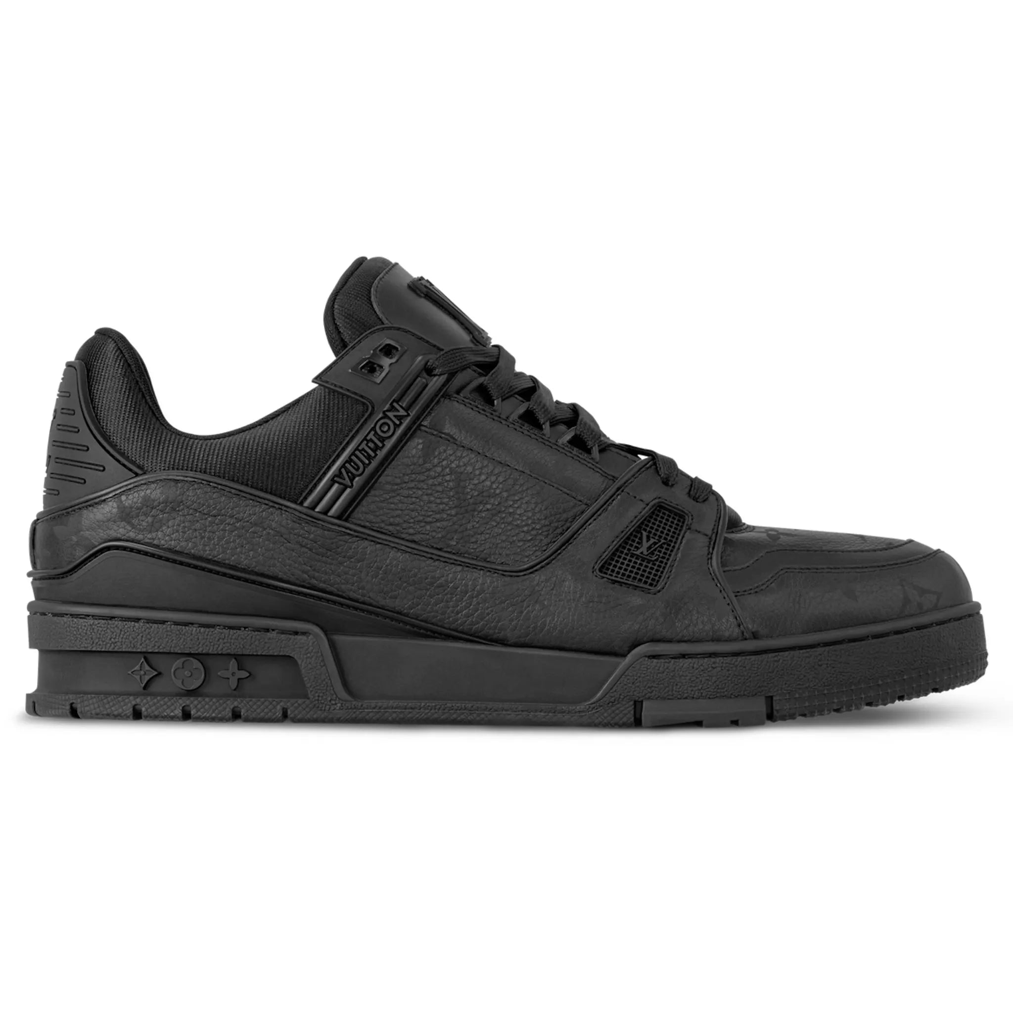 Side view of Louis Vuitton LV Trainer Black Sneaker NVPROD5940114V