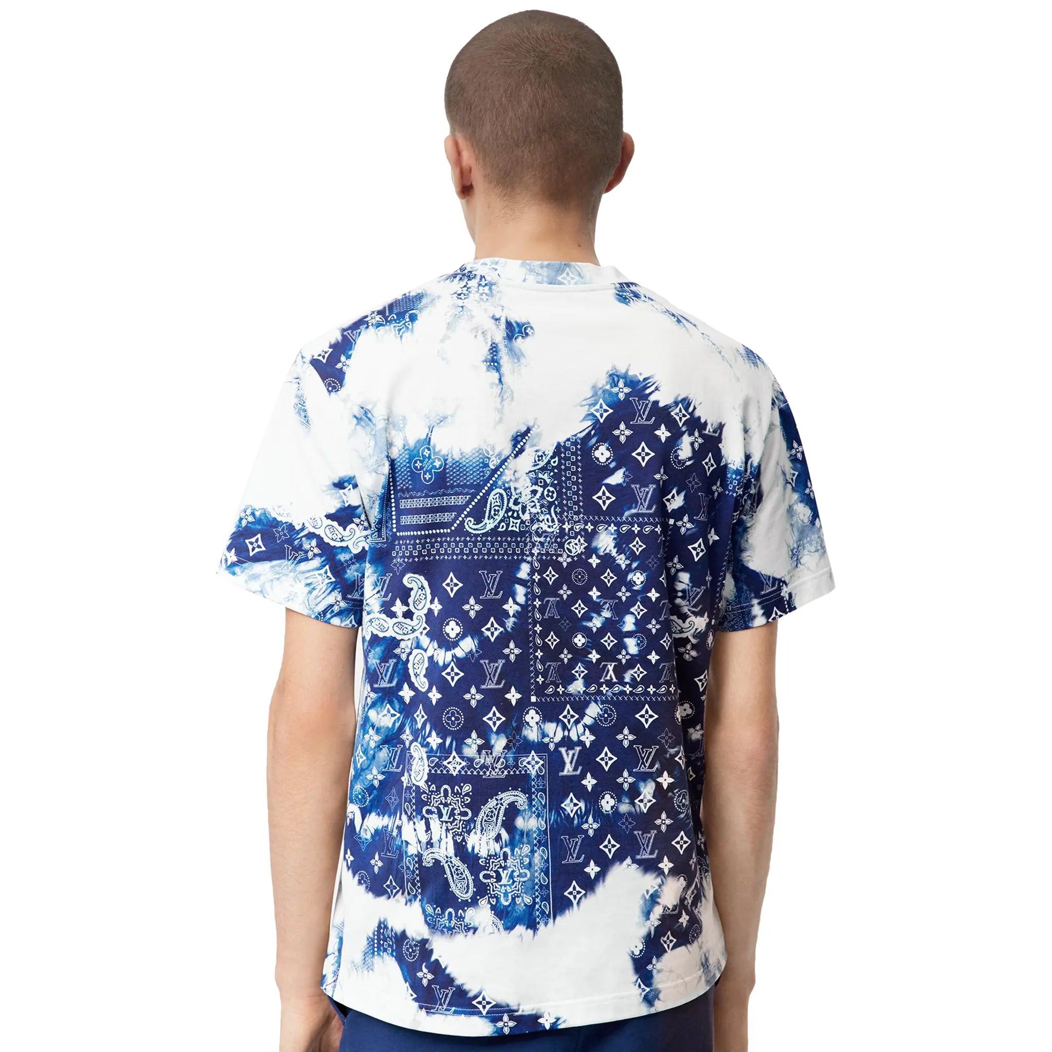 Model back view of Louis Vuitton Monogram Bandana Blue T Shirt