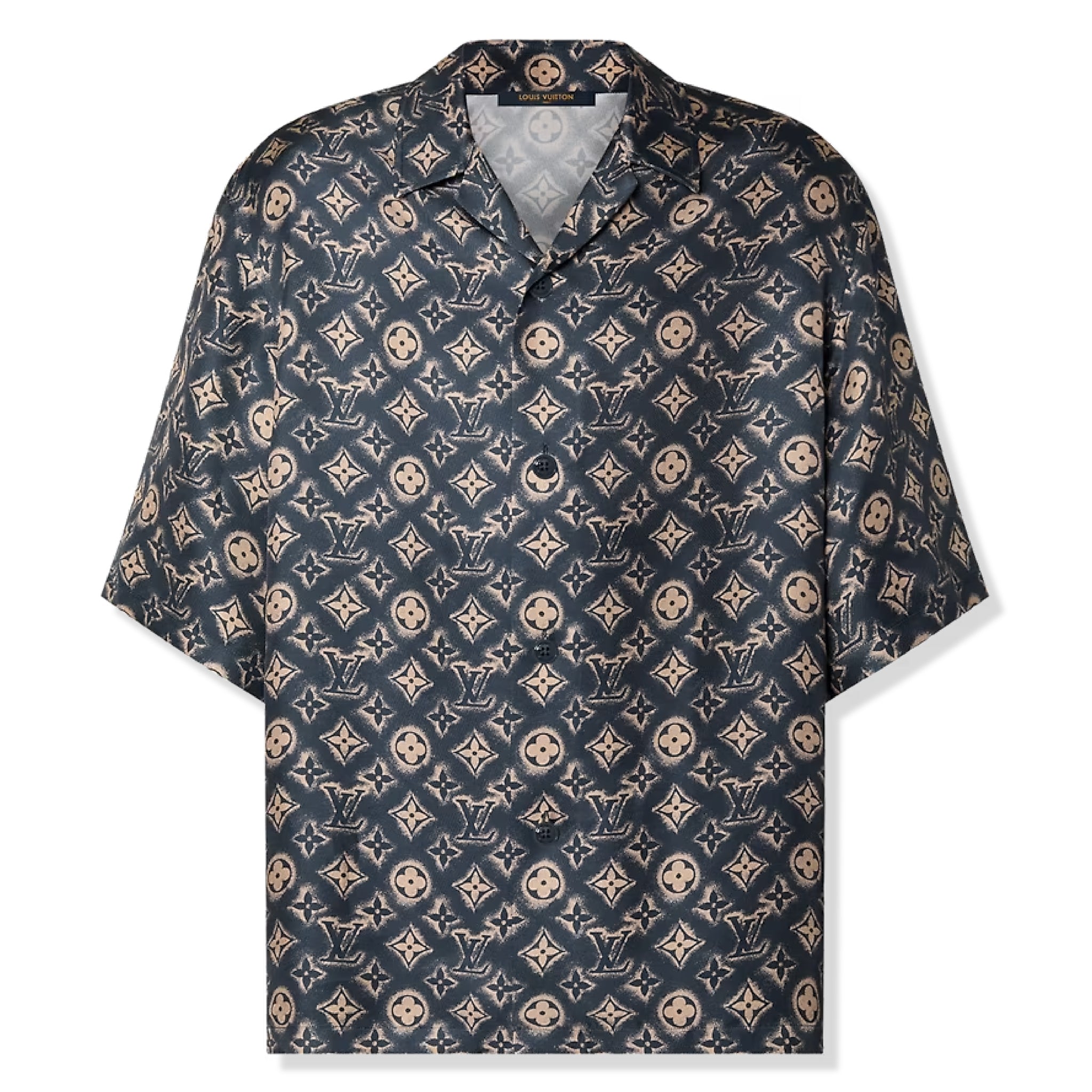 Louis Vuitton Monogram Silk Short-sleeved Shirt, Navy, XL