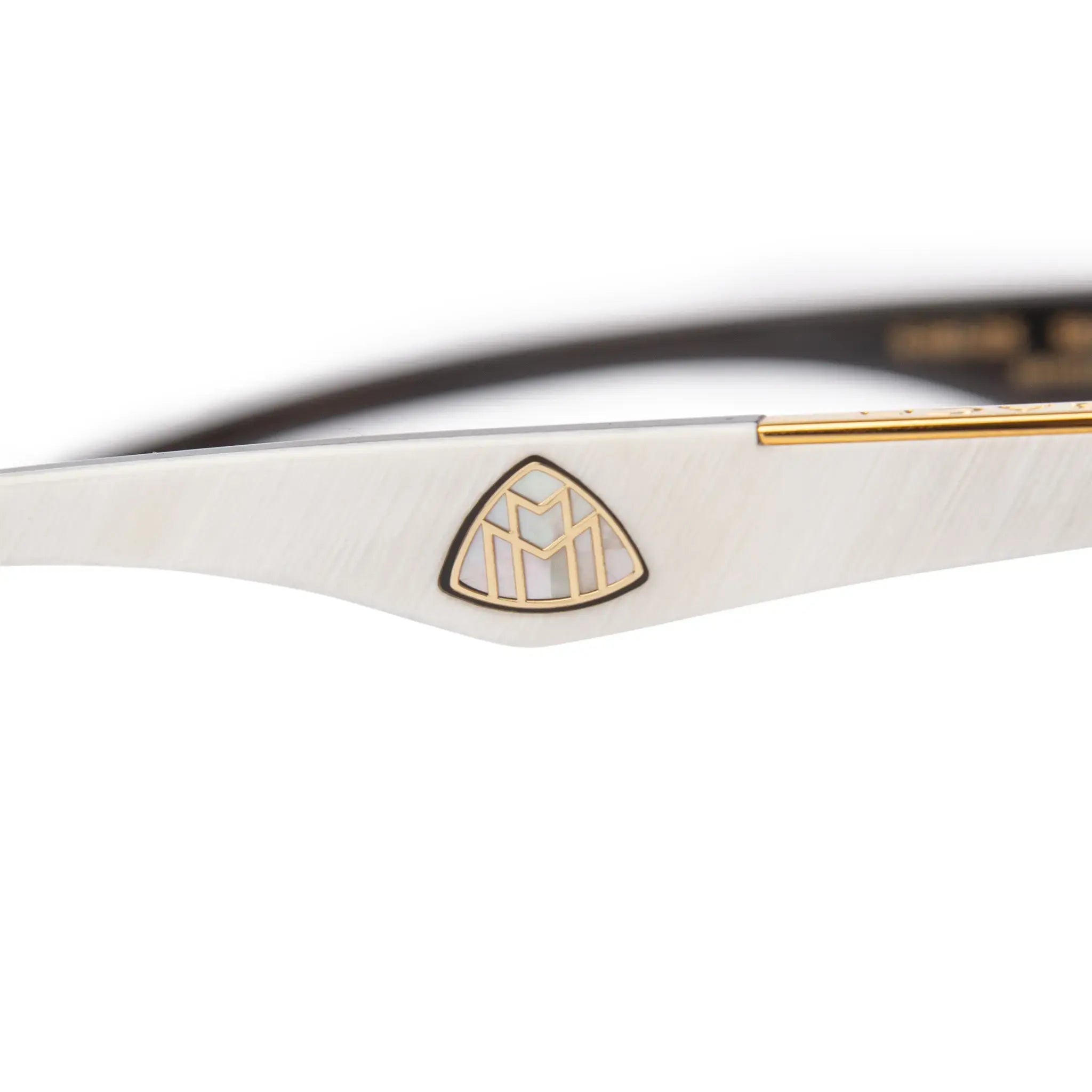 Detail frame view of Maybach Eyecompleted The Artist III G-HAS-ZZ5 Custom Gold Grey Fade Diamond Cut Sunglasses