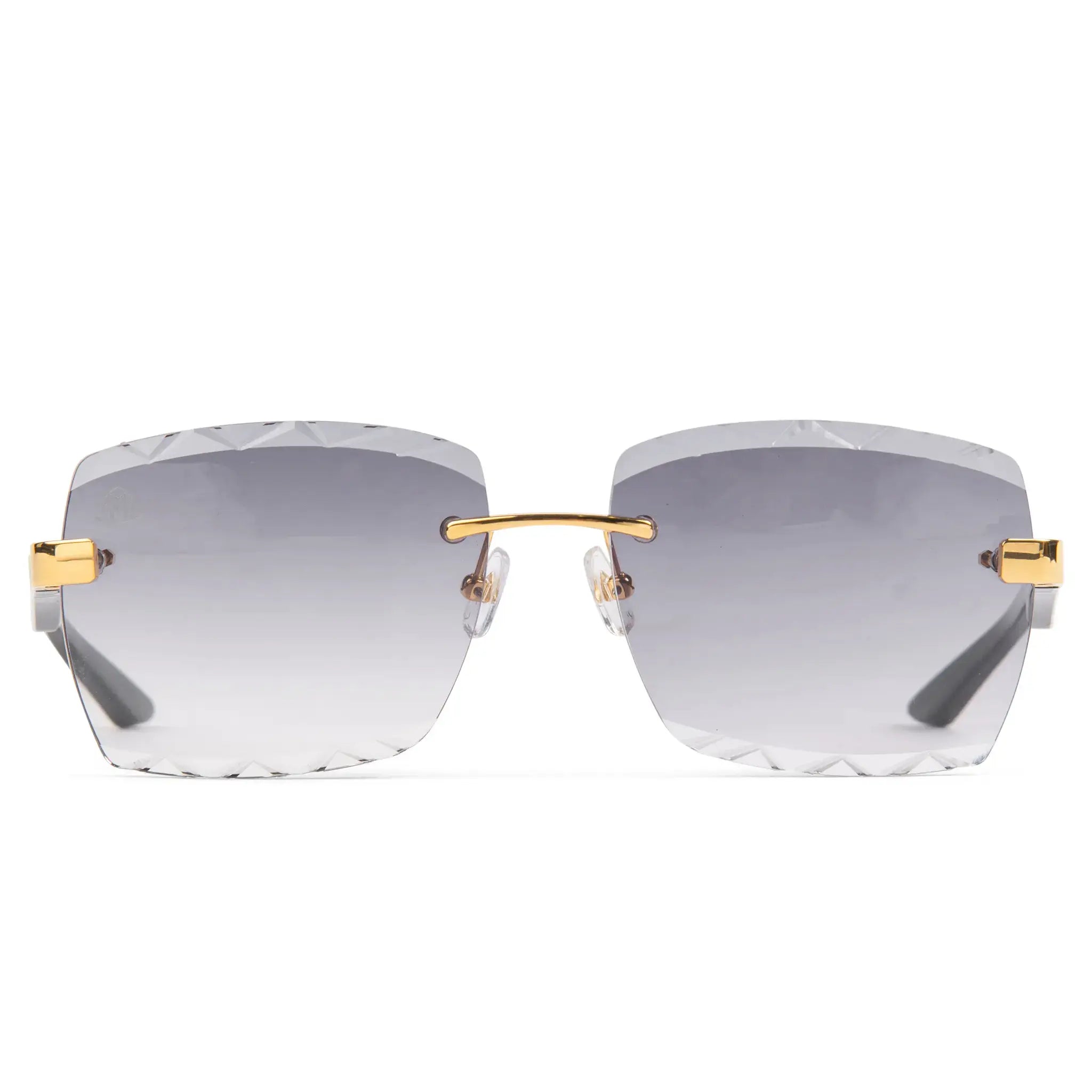 Front view of Maybach Eyewear The Artist III G-HAS-ZZ5 Custom Gold Grey Fade Diamond Cut Sunglasses