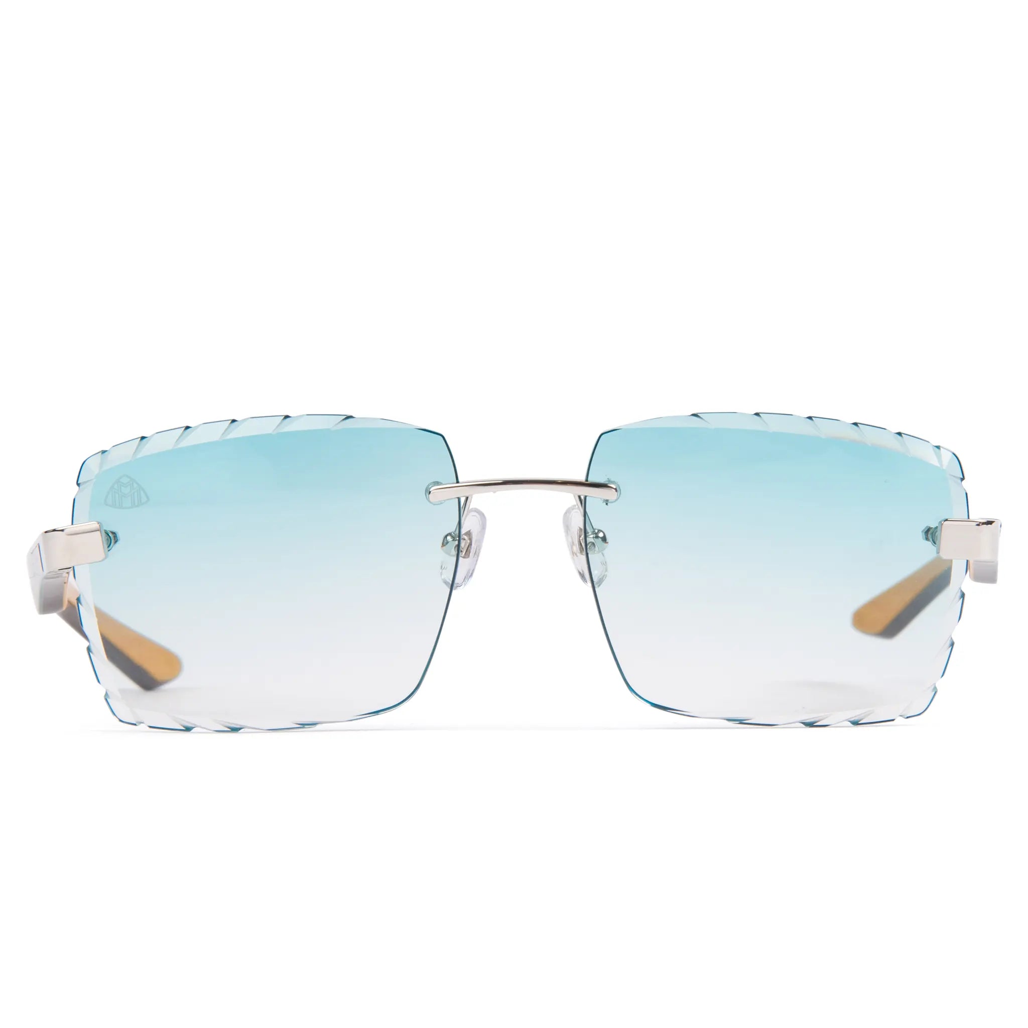 Front view of Maybach Eyewear The Artist III P-WCW-ZZ5 Custom Tiffany Blue Diamond Cut Sunglasses P-WCW-ZZ5